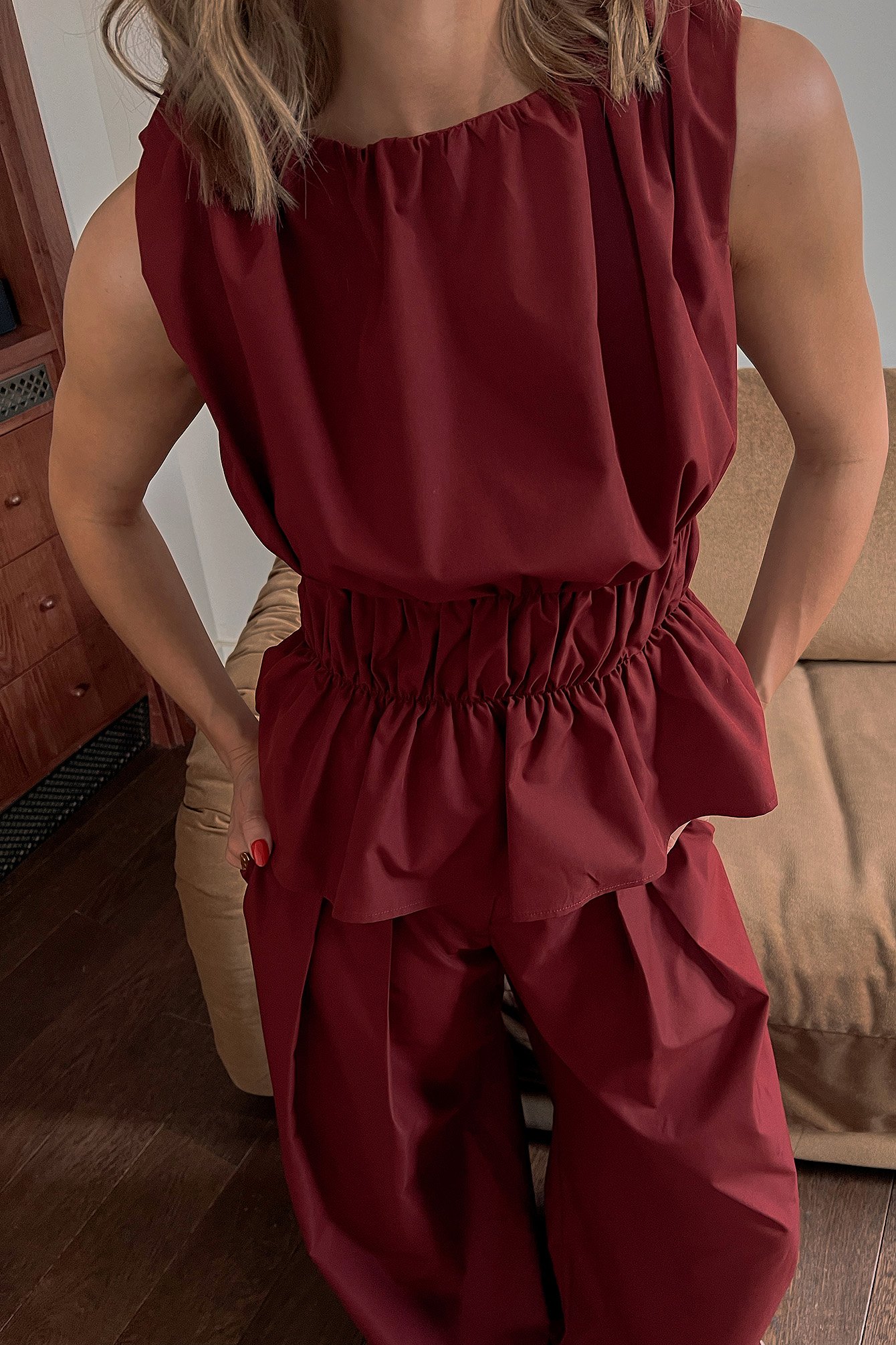 Lydia Tomlinson x NA-KD Sleeveless Marked Waist Top - Rynkade toppar - Burgundy - EU 32 - NA-KD / NAKD