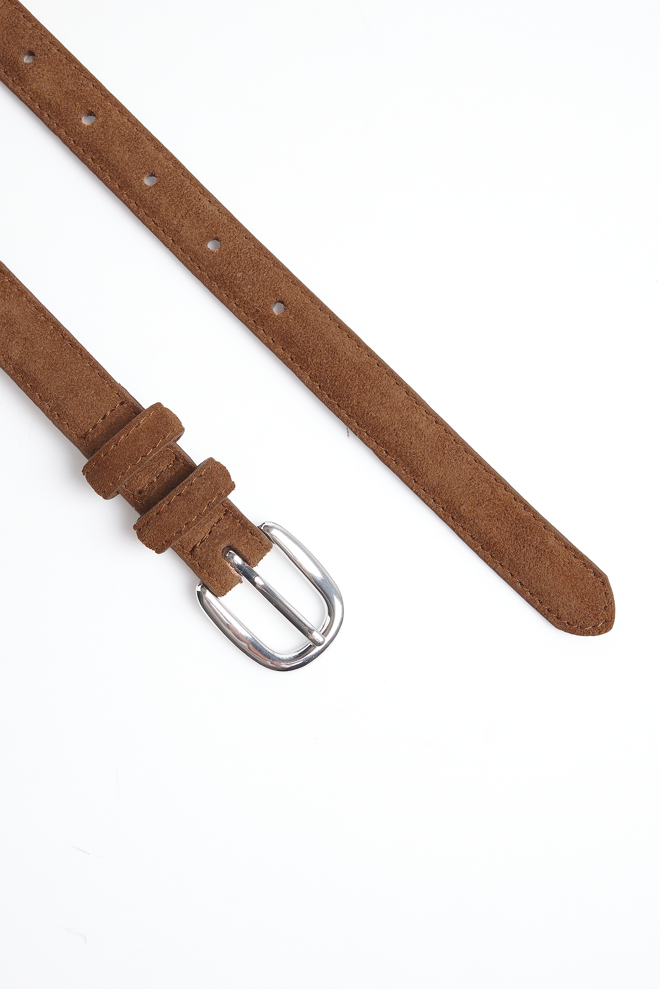 Suede Leather Belt with Oval Center Bar Buckle, Slim Structured Strap Buy Dark Brown Suede Womens Western Belt With Oval Buckle main image 2