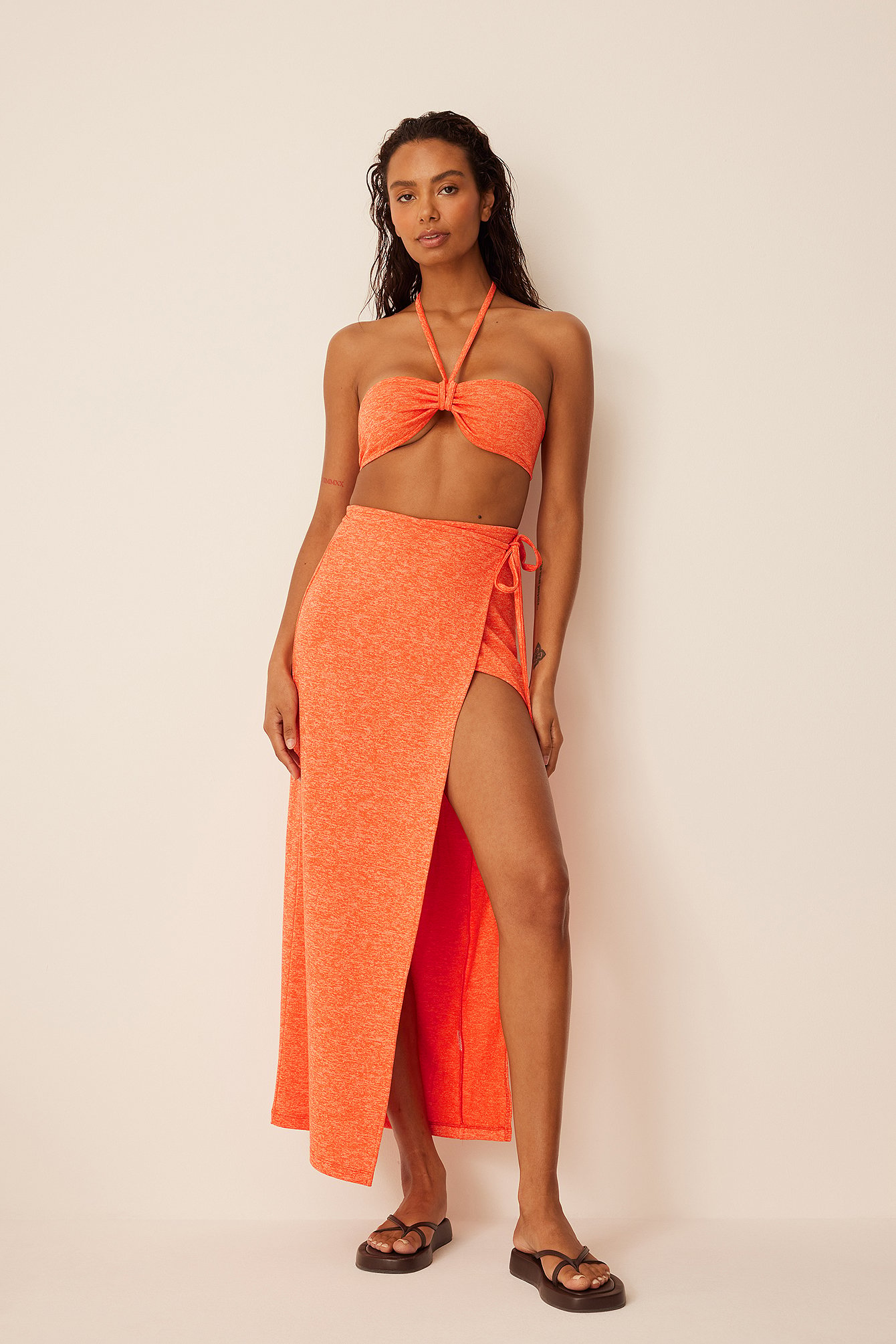Orange Slit Detail Long Skirt