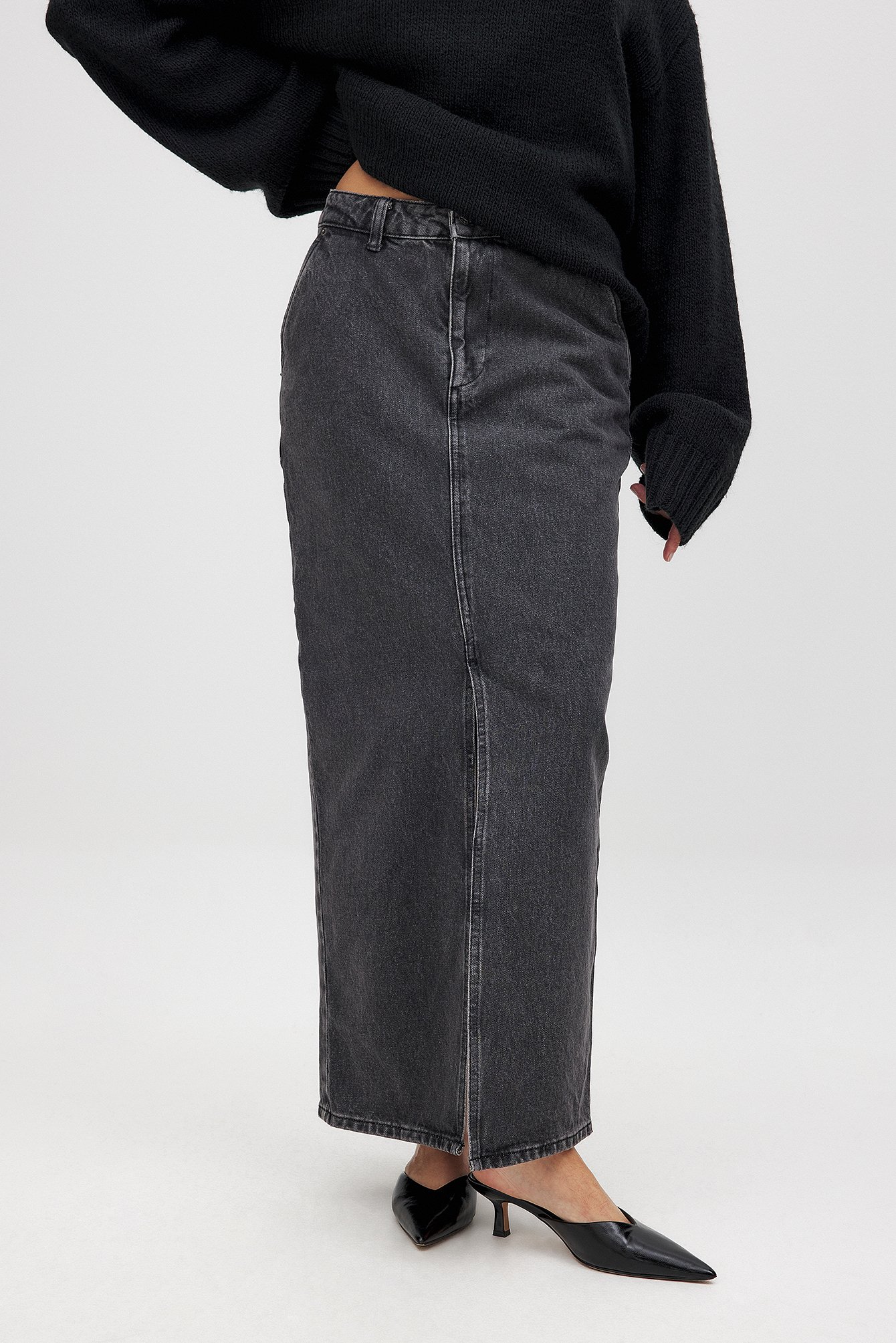 NA-KD Slit Detailed Maxi Denim Skirt - Maxi Skirts - Grey - EU 36 - NA-KD / NAKD