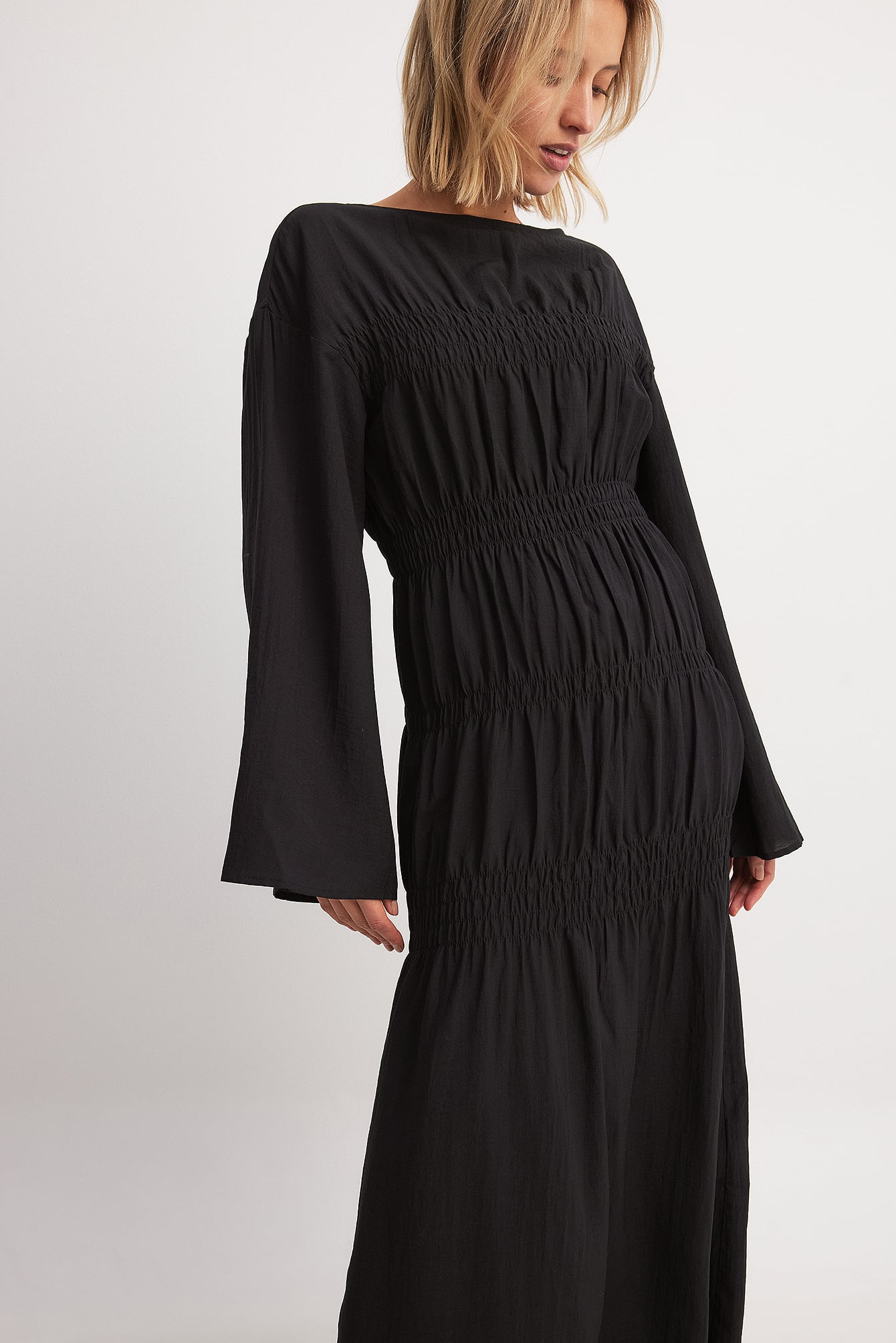 Smock Detail Long Sleeve Maxi Dress Black | NA-KD Smock Detail Long Sleeve Maxi Dress Black | NA-KD
