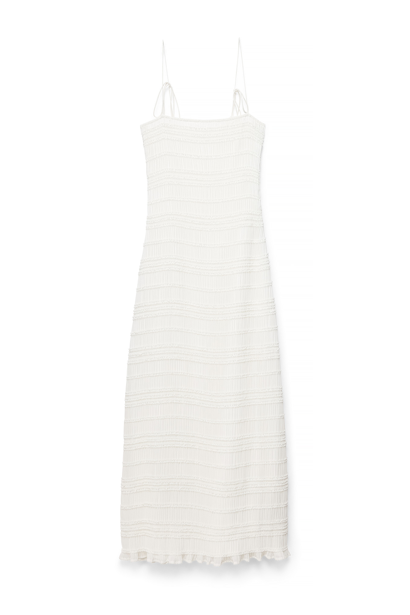White Smocked Ruffle Maxi Dress
