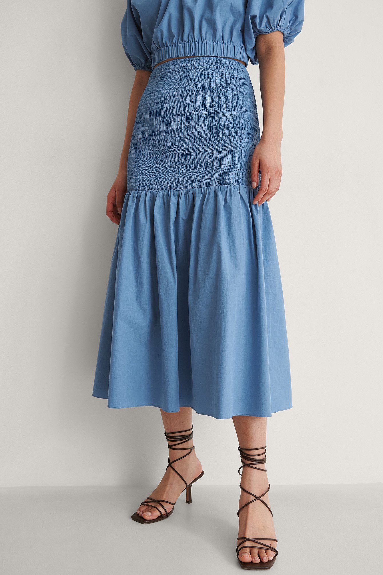 Blue Smocked Detail Skirt