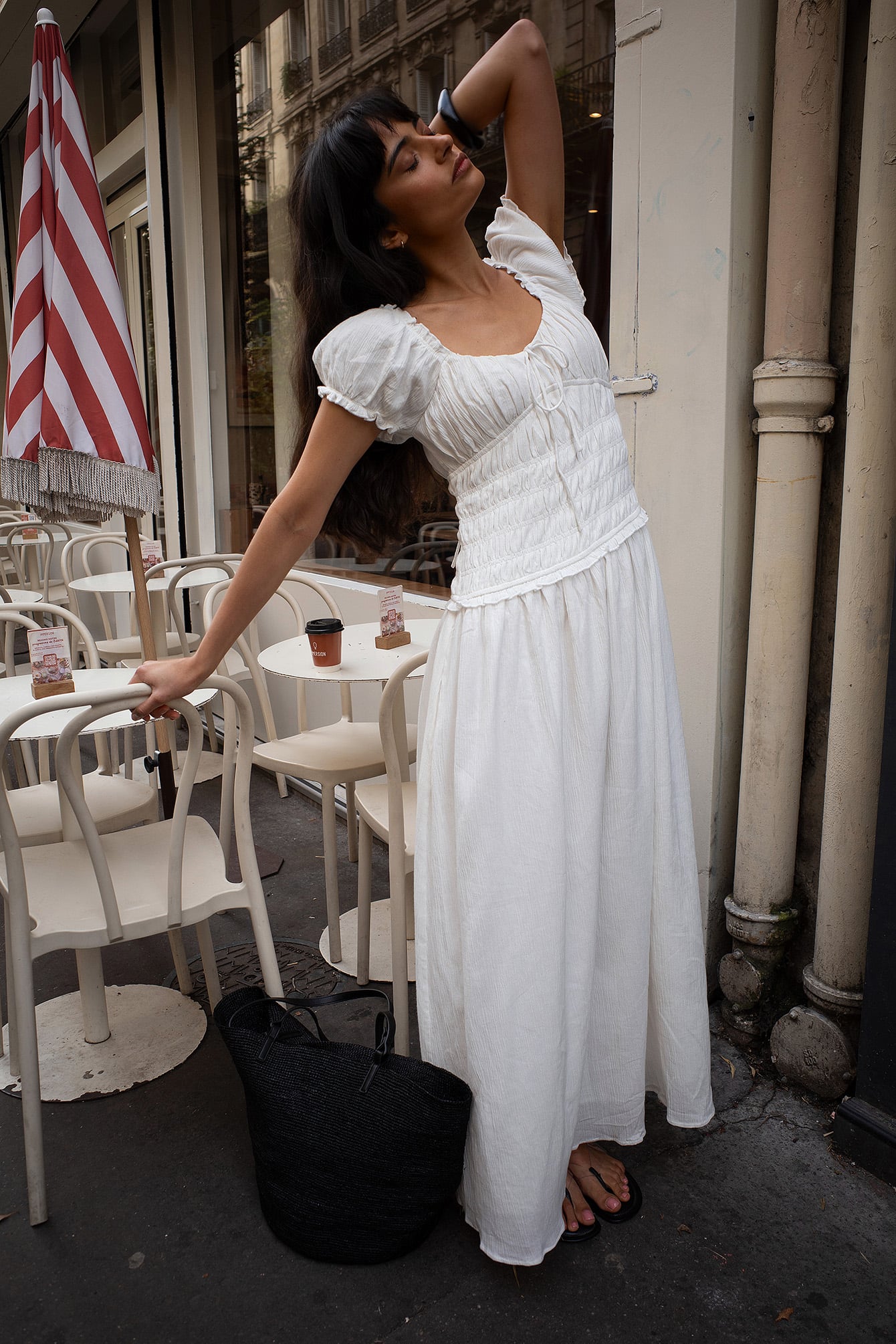 Smocked Short Sleeve Maxi Dress White | NA-KD Smocked Short Sleeve Maxi Dress White | NA-KD