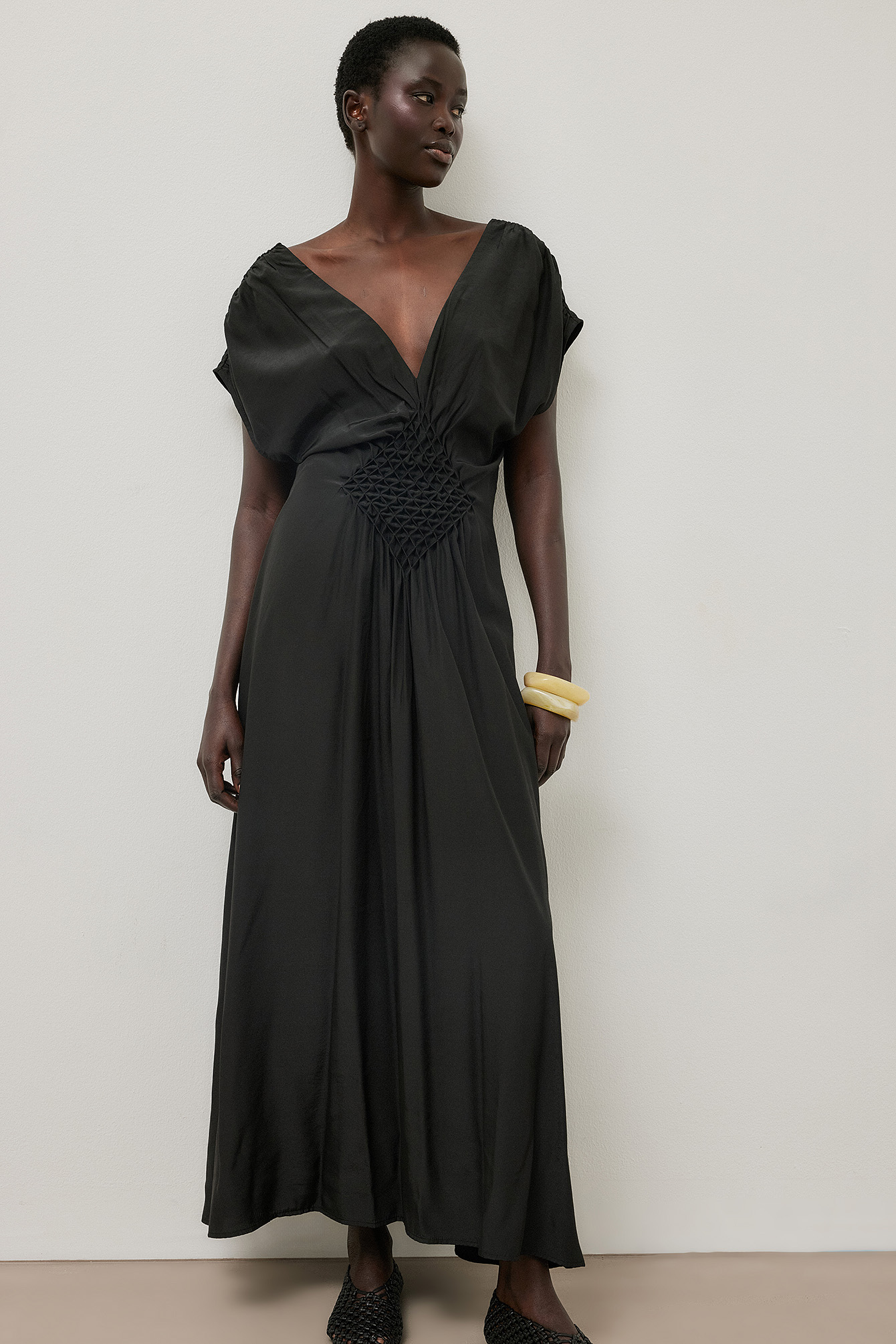 Smocked Waist Short Sleeve Maxi Dress Black | NA-KD Smocked Waist Short Sleeve Maxi Dress Black | NA-KD