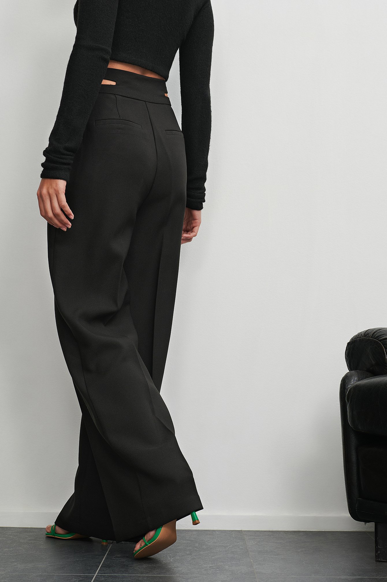 Black Buckle Detail Suit Pants