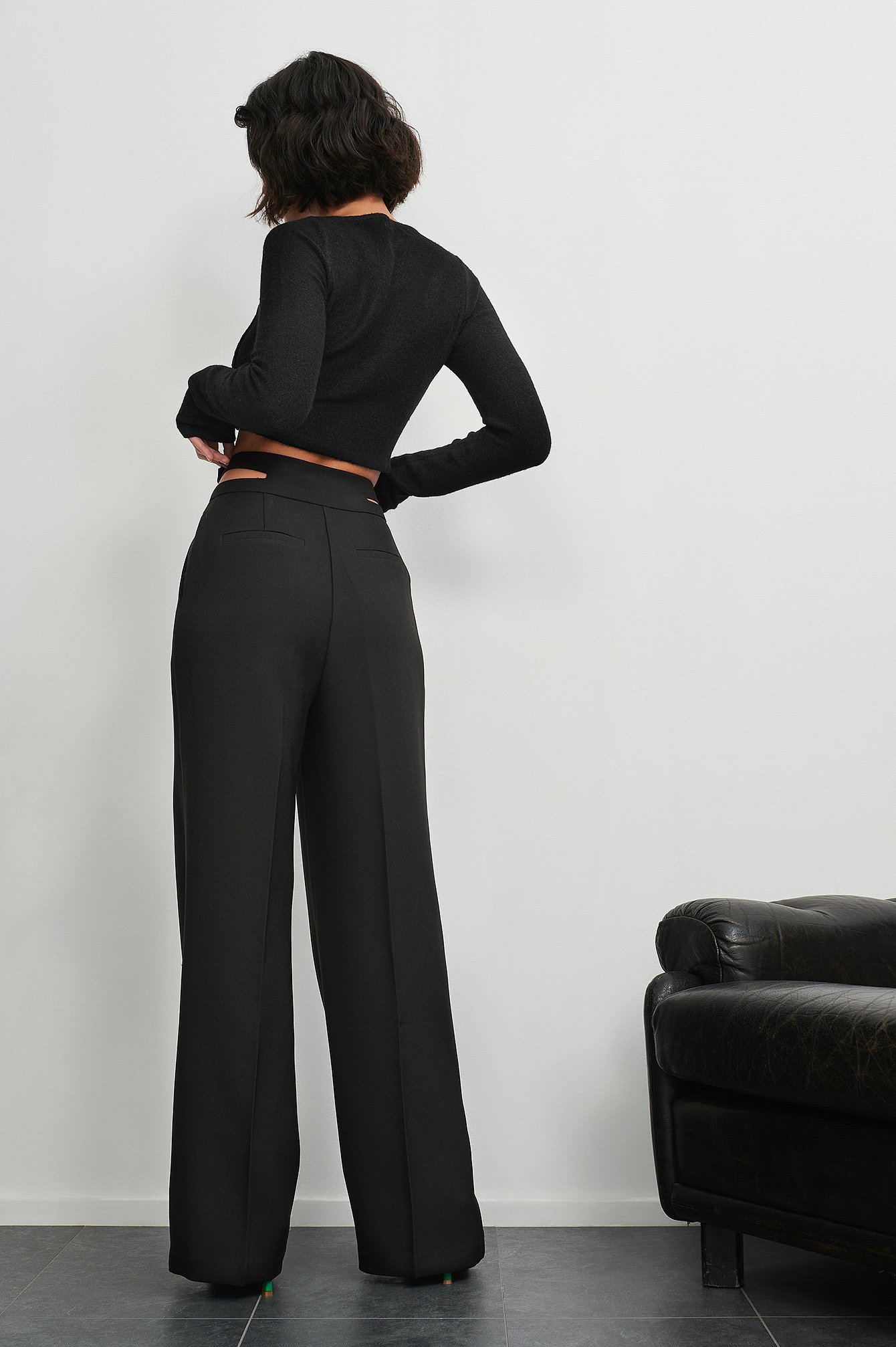 Black Buckle Detail Suit Pants