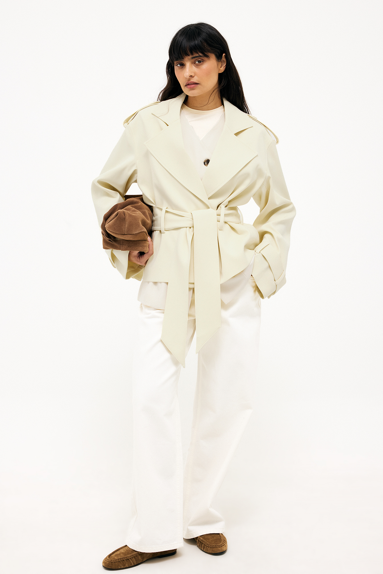 Big Collar Wool Blend Belted Coat Beige | NA-KD