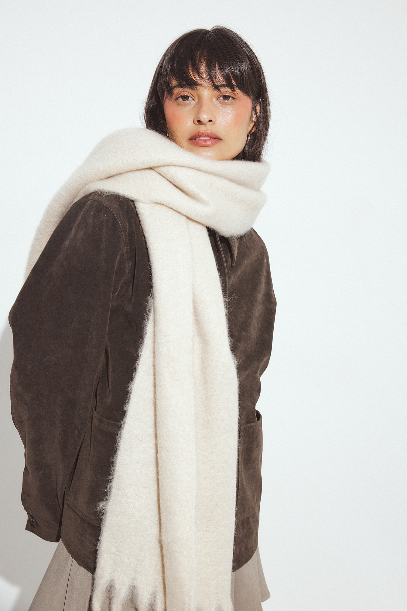 Soft Braided Tassle Scarf Beige | NA-KD