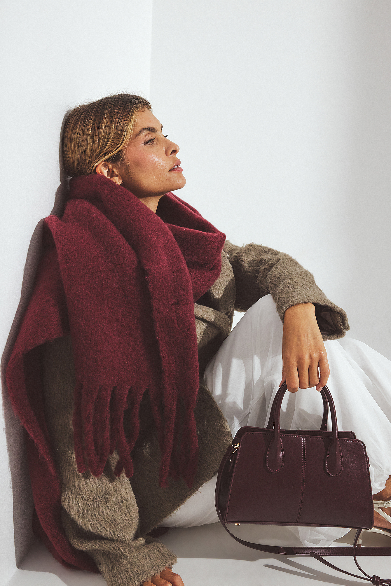 NA-KD Soft Braided Recycled Tassel Scarf - Scarves & Shawls - Burgundy - One Size - NA-KD / NAKD