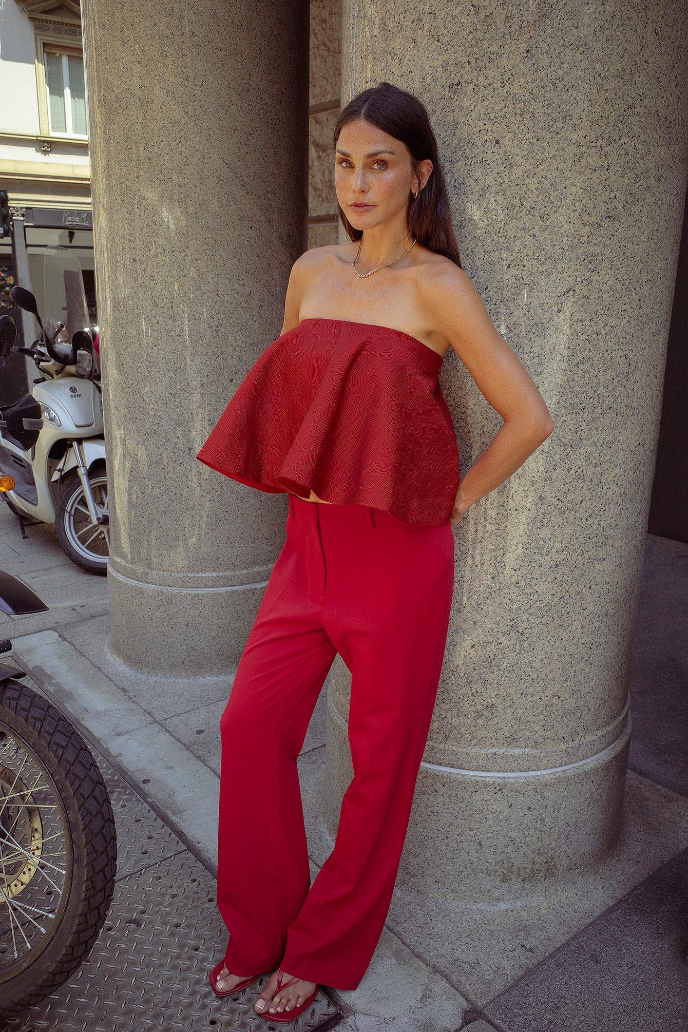 Cecilie Haugaard x NA-KD Flare Mid Waist Trousers - Flared Pants - Red - EU 32 - NA-KD / NAKD