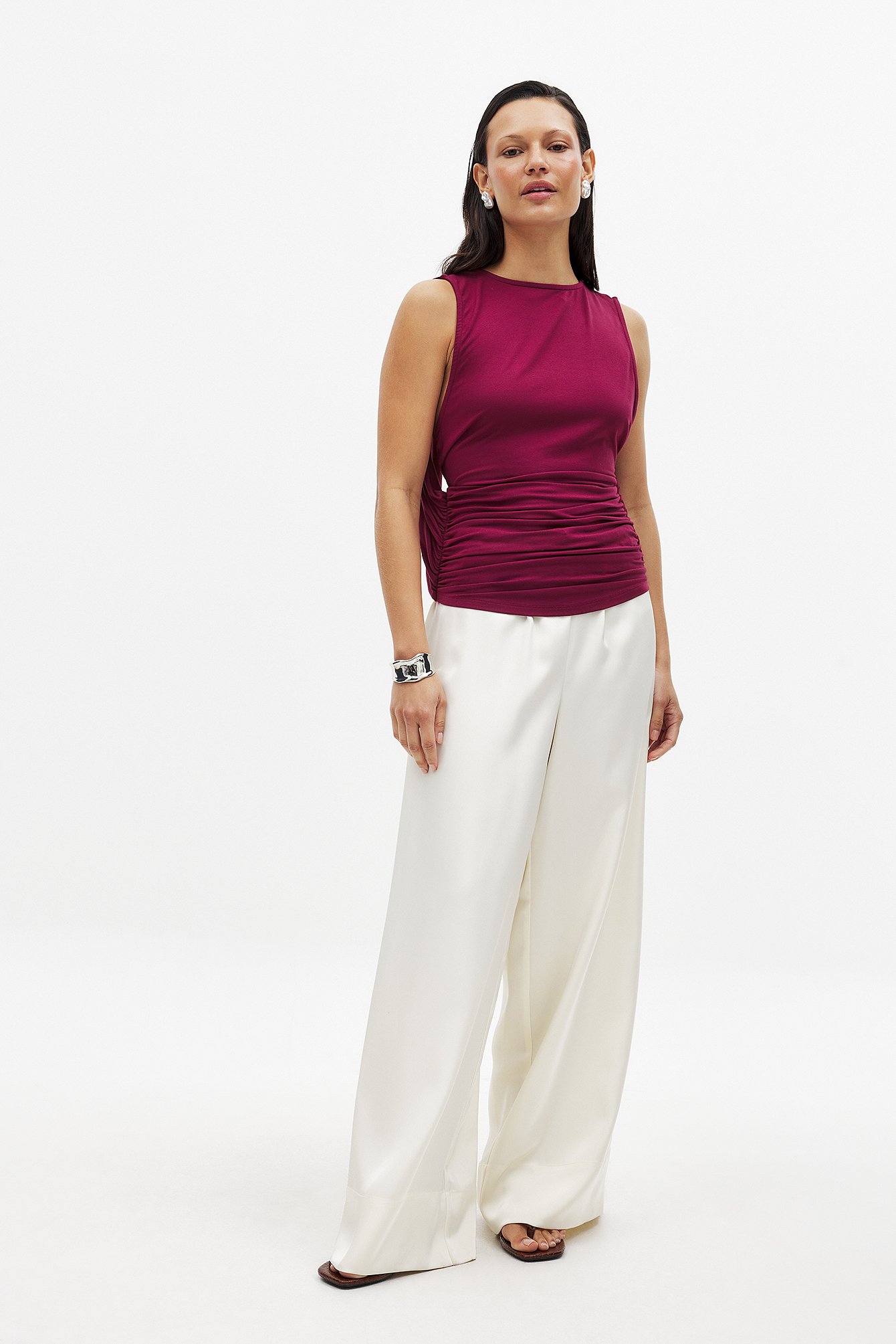 NA-KD Soft Line Deep Back Top - Open Back Tops - Burgundy - XS (EU 32) - NA-KD / NAKD