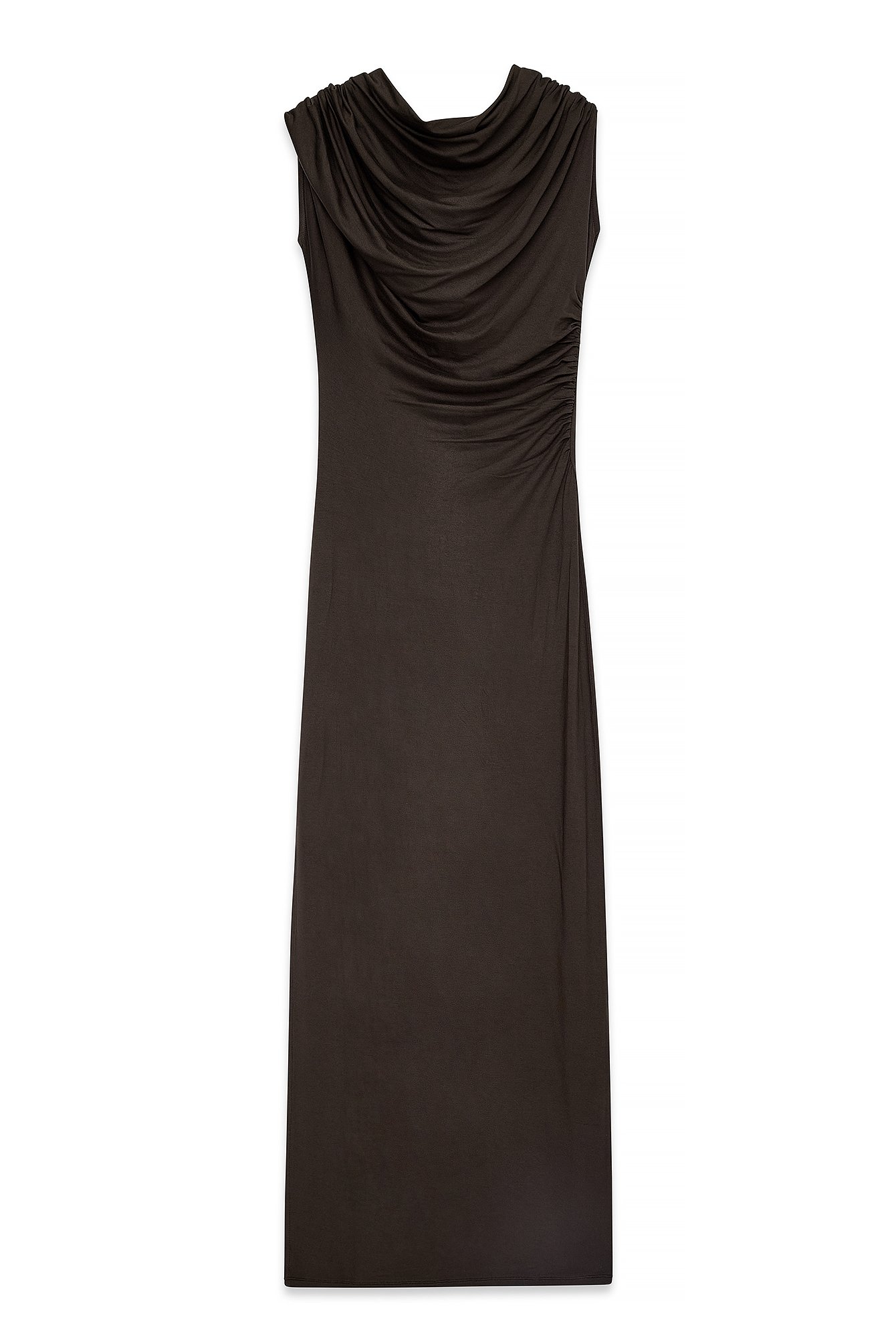 Dark Brown Soft Line Draped Maxi Dress