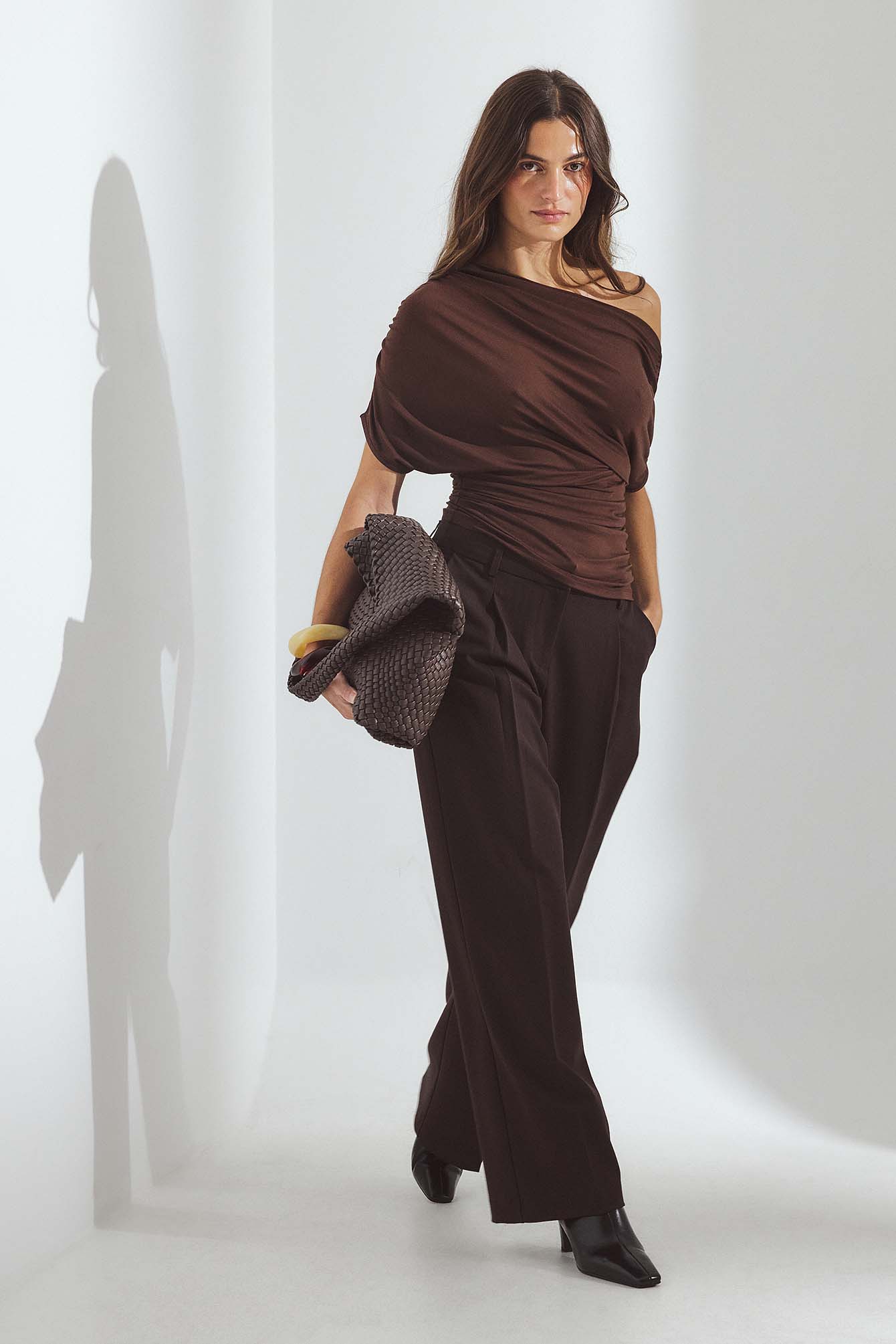 Soft Line Draped Maxi Dress Brown | NA-KD