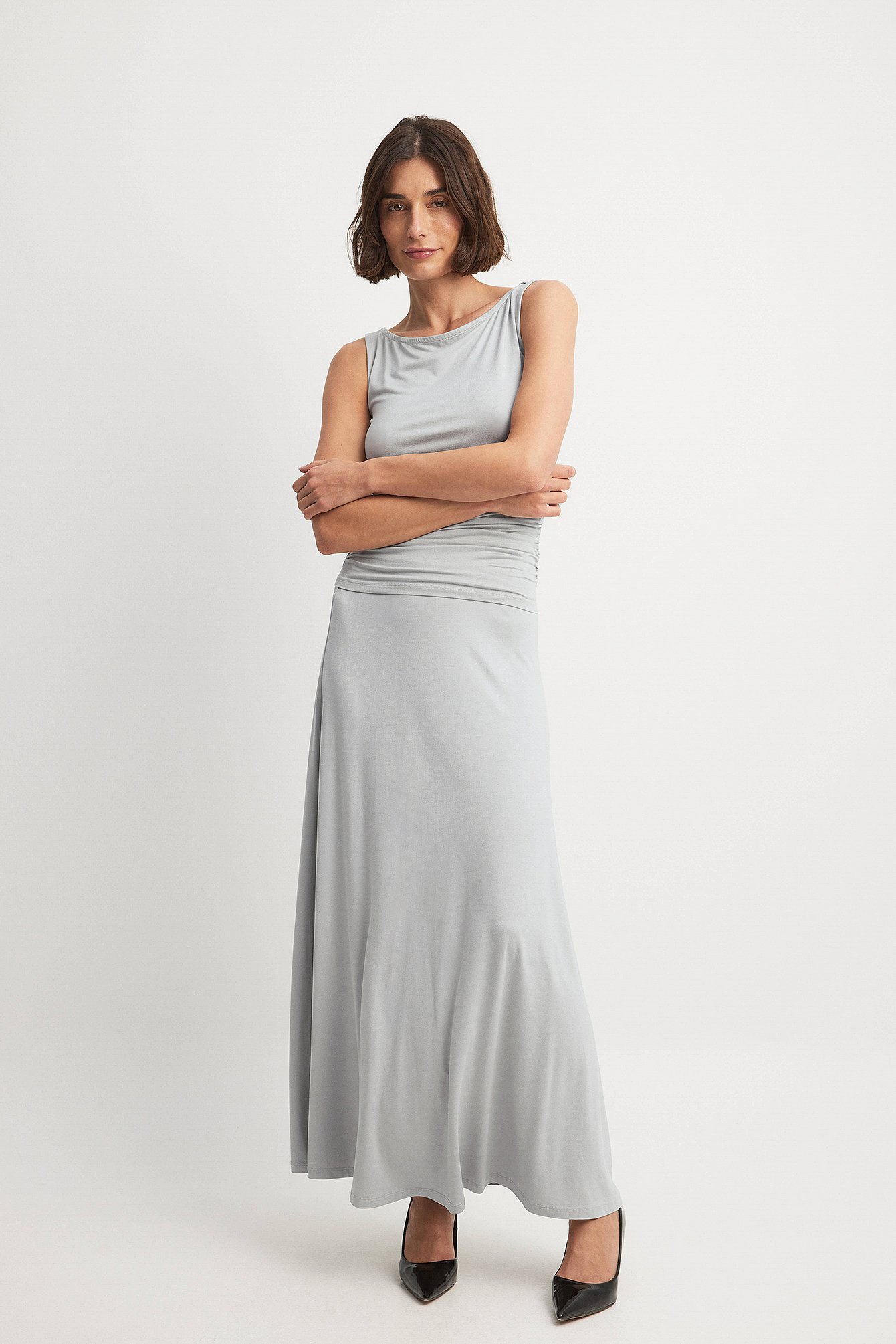 Soft Line Flowy Maxi Skirt Grey NA-KD - Main Image