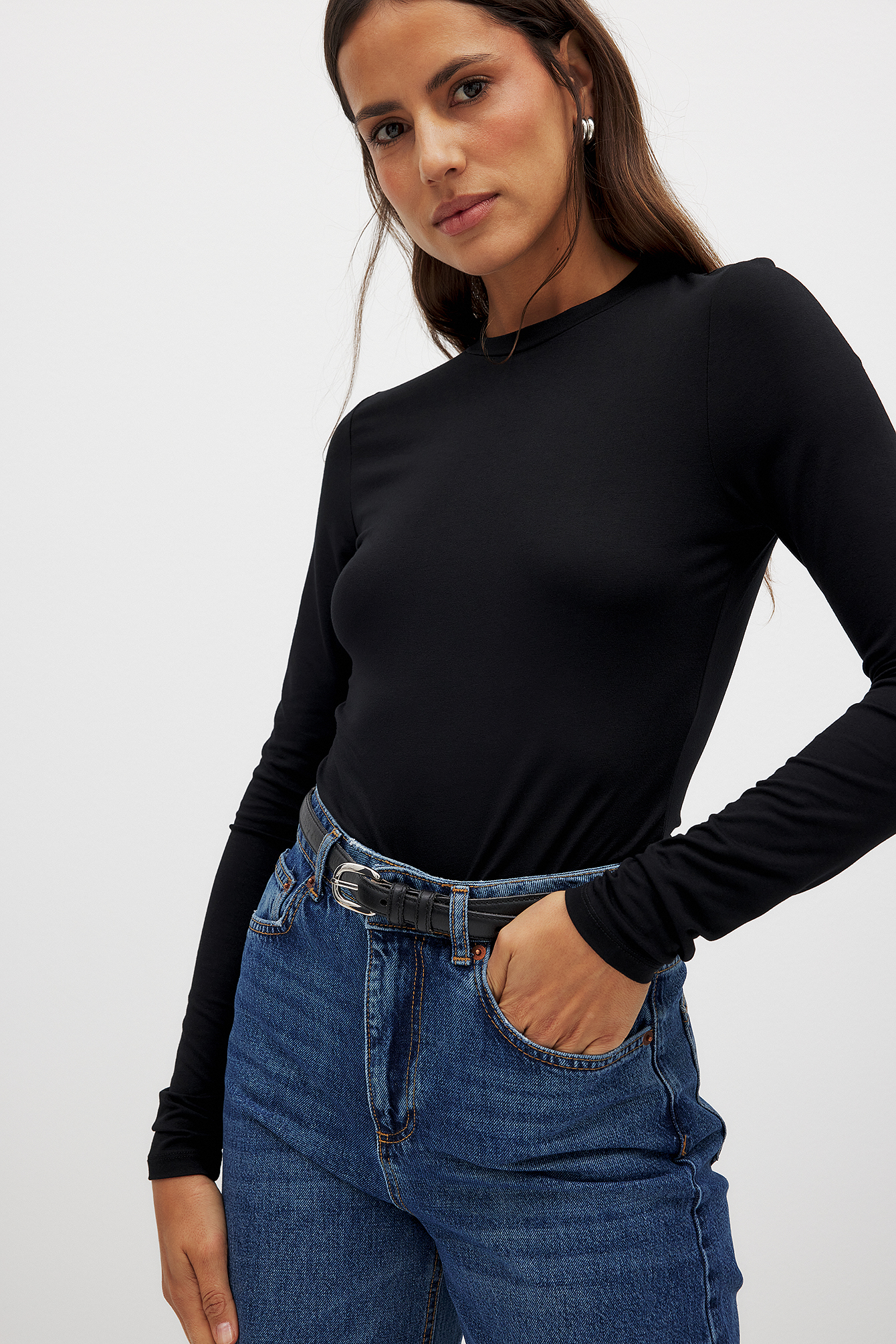 NA-KD Soft Line Long Sleeve Top - Basic Tops - Black - XS (EU 32) - NA-KD / NAKD