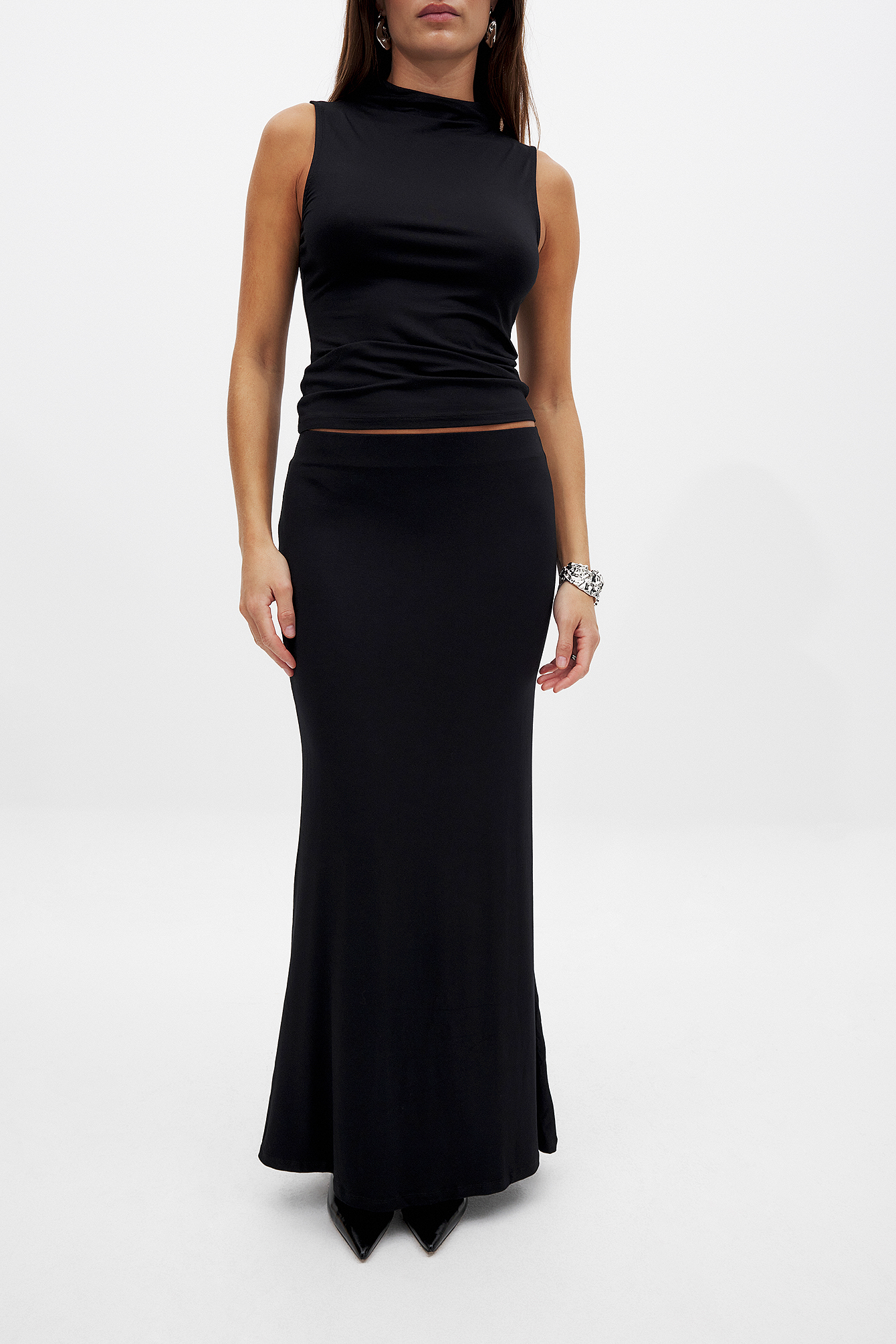 Soft Line Boat Neck Maxi Dress - Basic Dresses - Black - XS
