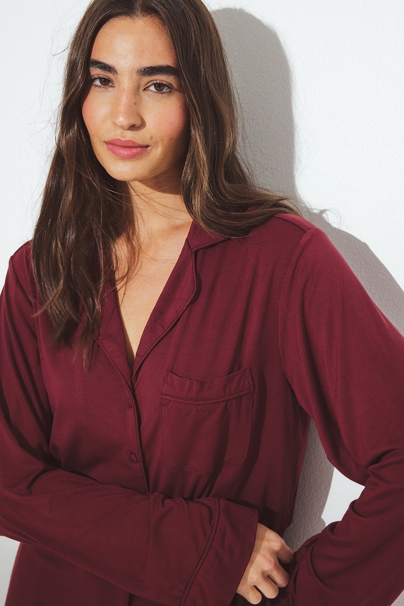 NA-KD Chemise de pyjama douce - Vêtements de Nuit - Burgundy - M (EU 38-40) - NA-KD / NAKD