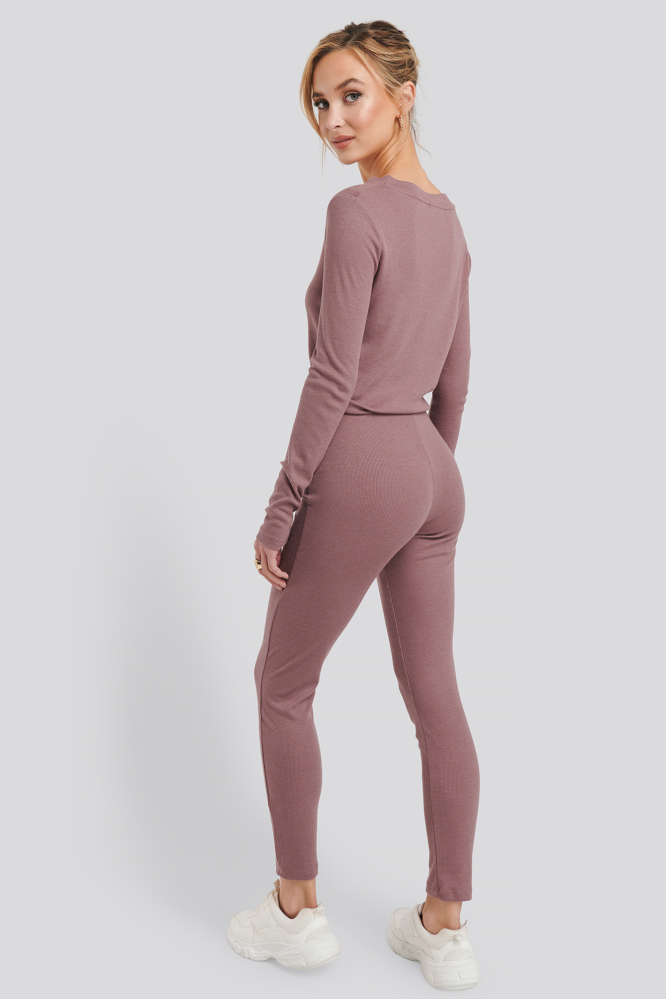 Soft Ribbed Highwaist Tights Rose Taupe