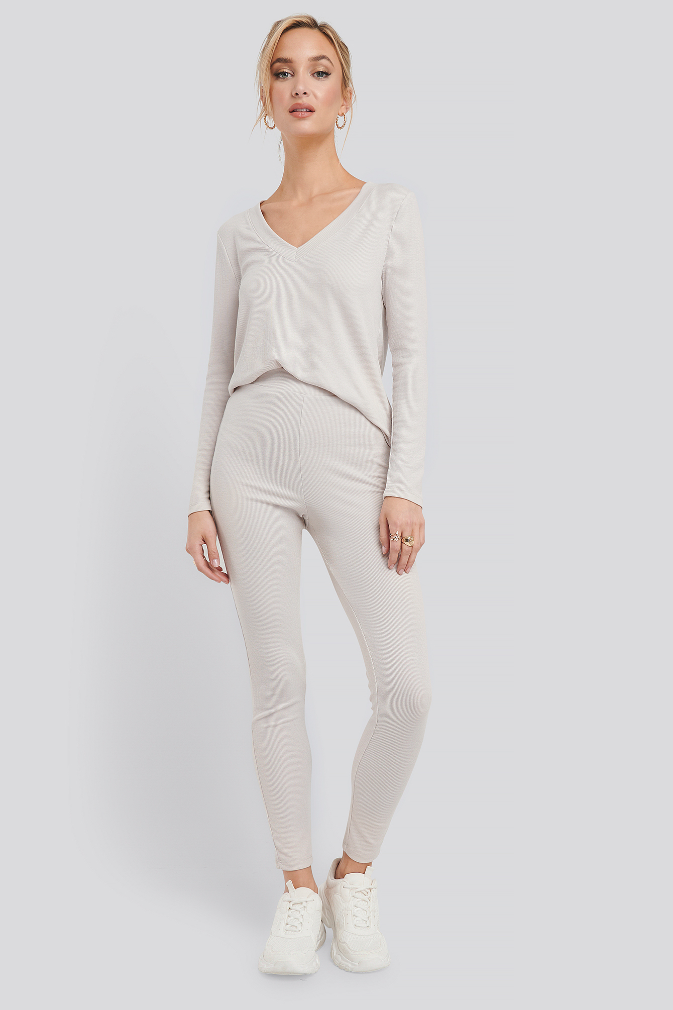 Soft Ribbed Highwaist Tights Dusty Light Beige