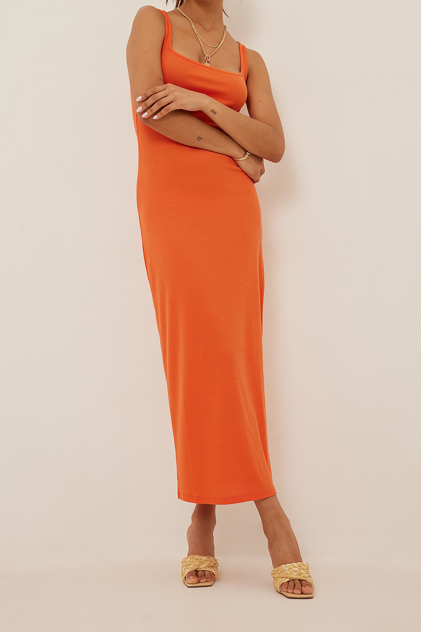 Orange Recycled Soft Ribbed Maxi Dress