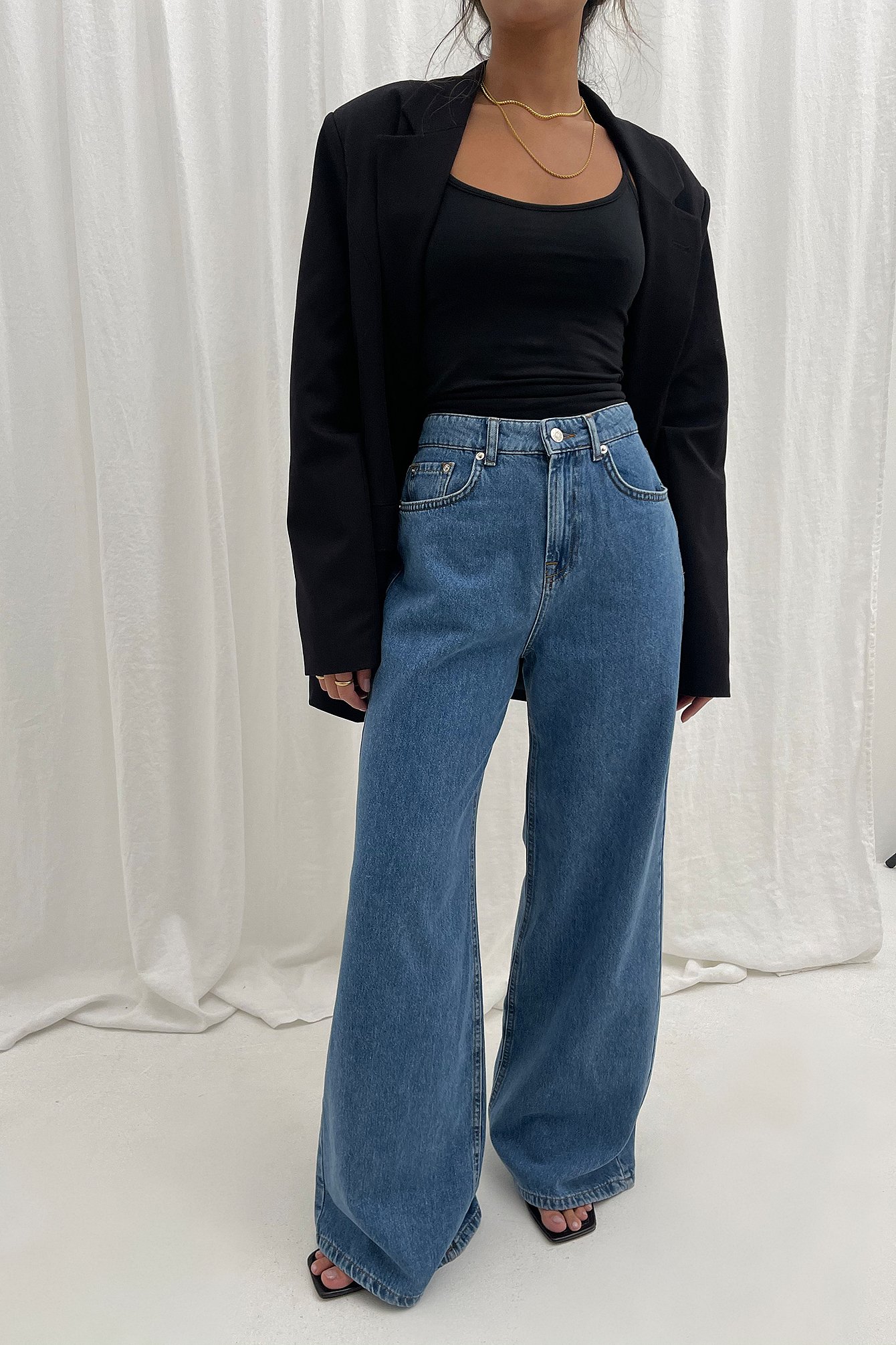 Mid Blue Soft Rigid Wide Jeans