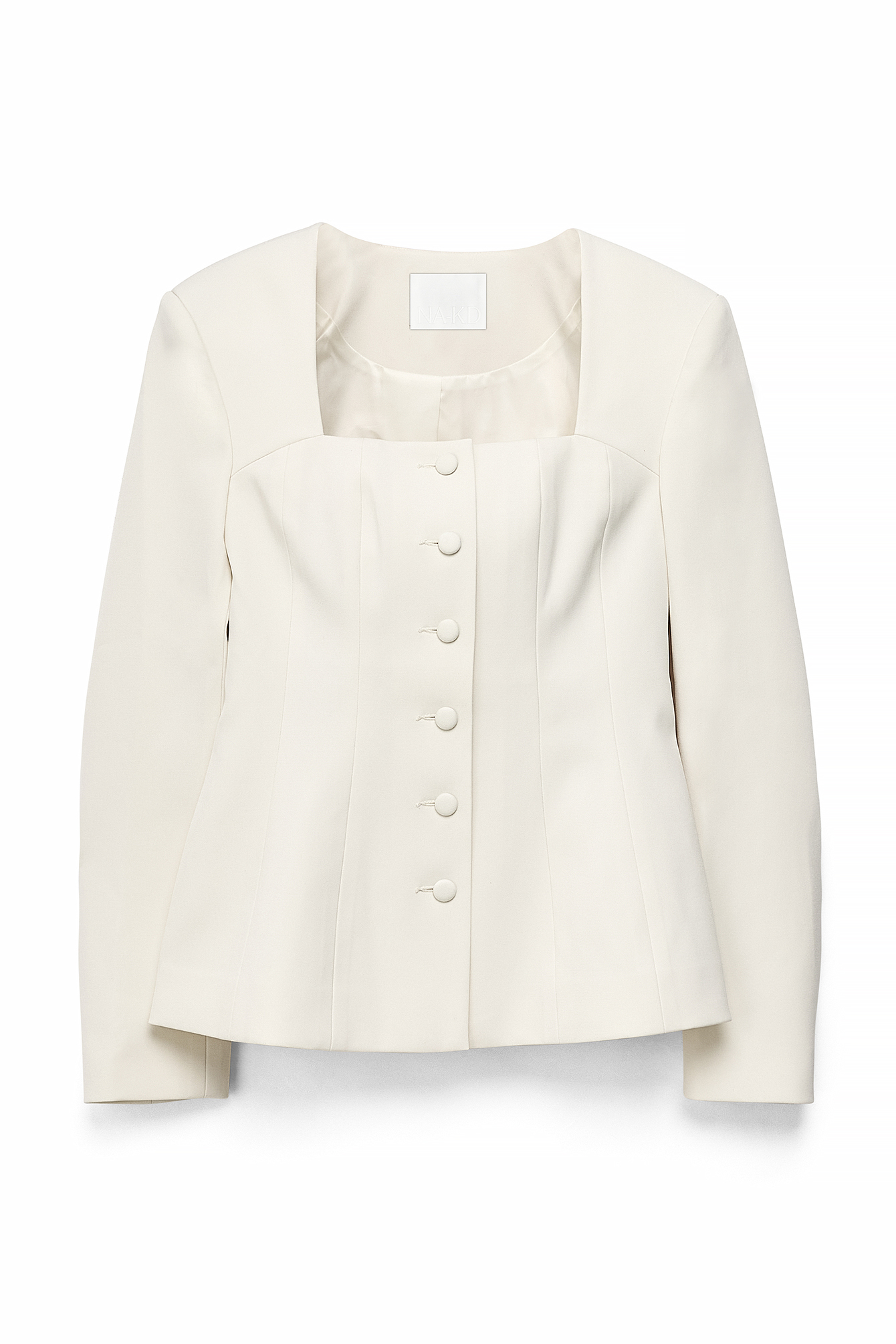 White Åtsittande blazer med fyrkantig hals