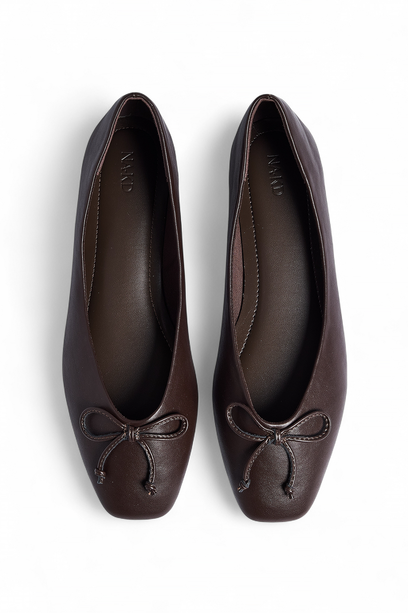 Chocolate Brown Squared Toe Bow Ballerinas