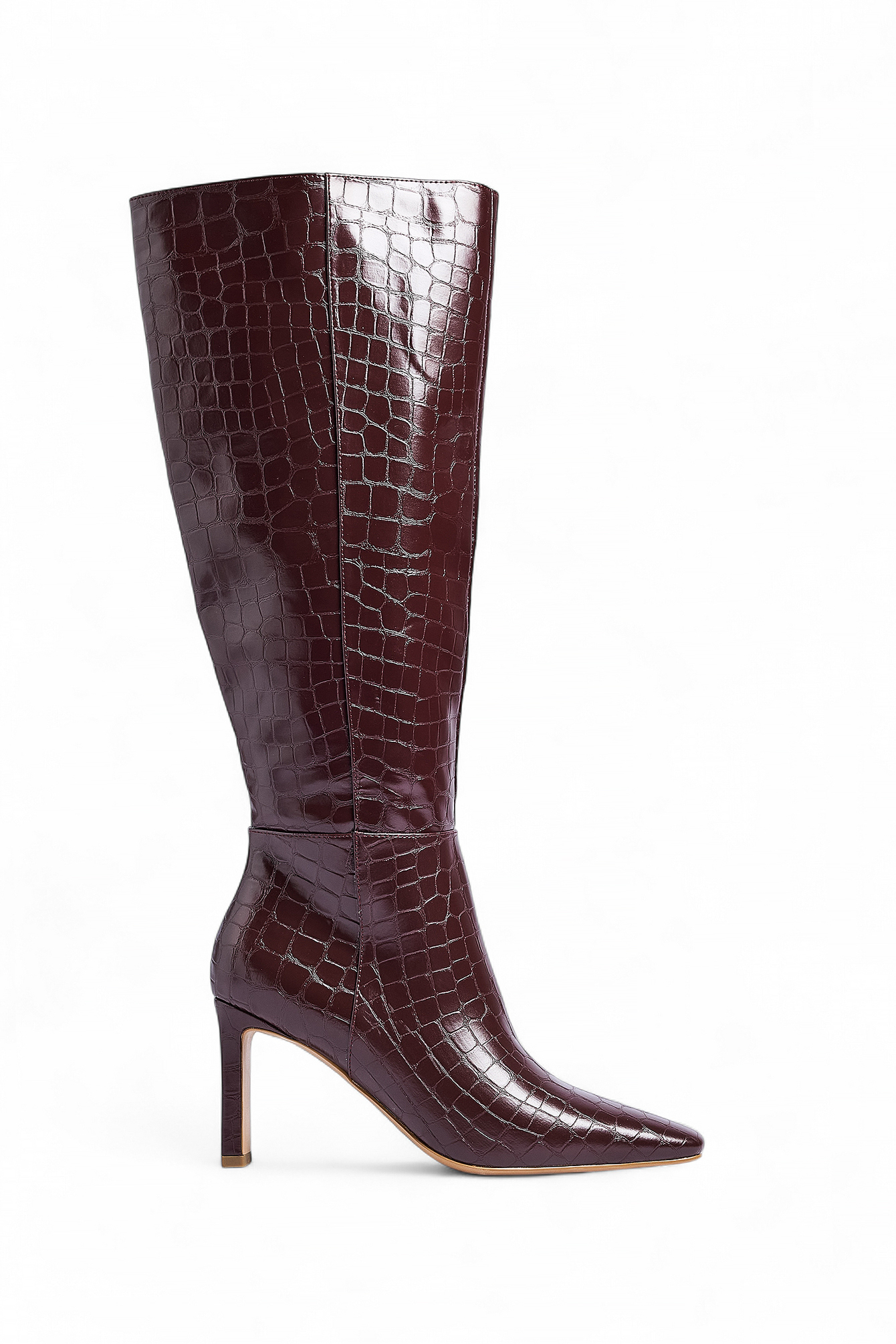 NA-KD Squared Toe Croc Pattern Boots - Støvler - Burgundy - EU 41 - NA-KD / NAKD