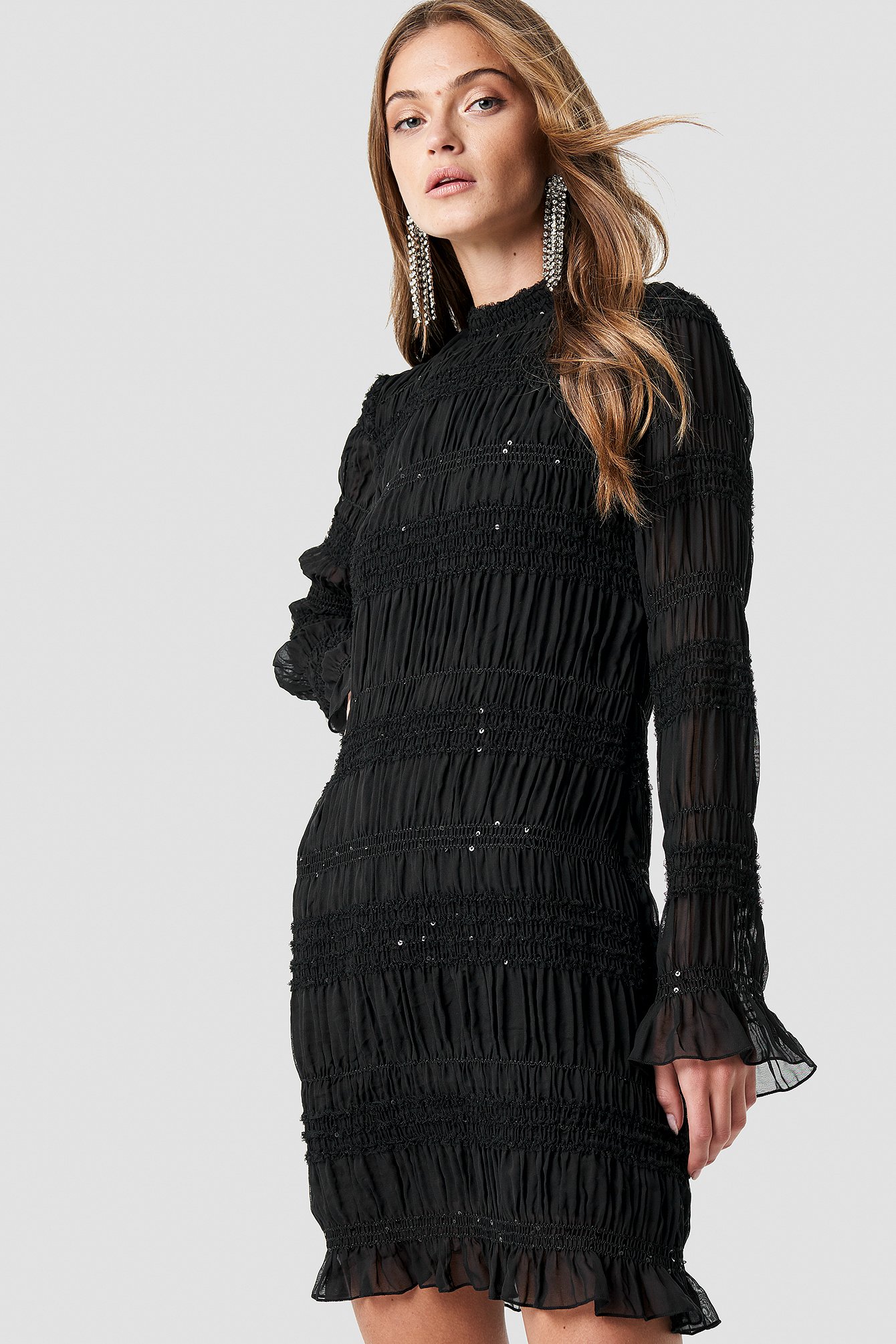 High Neck Sequins Detail Dress Black | na-kd.com