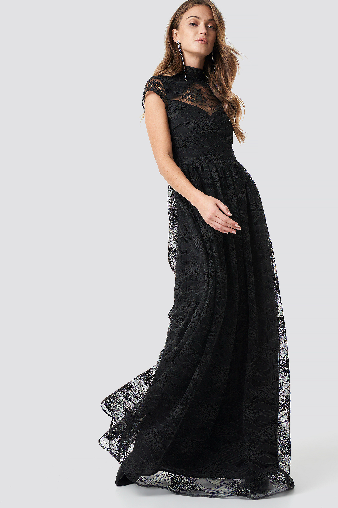 Lace High Neck Maxi Dress Black