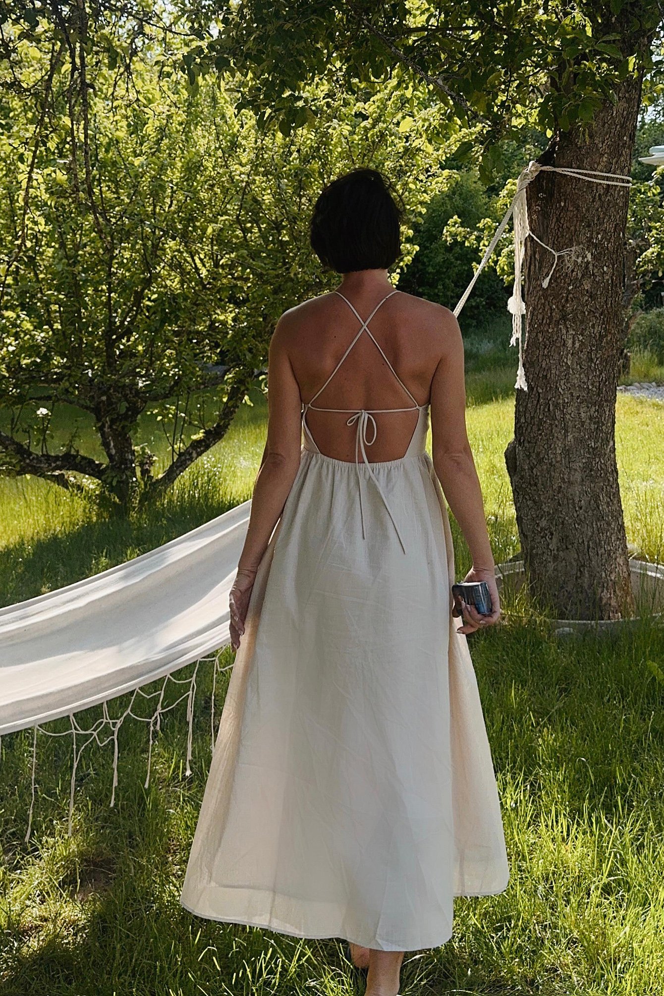 Open Back Tie Detail Midi Dress Beige NA-KD