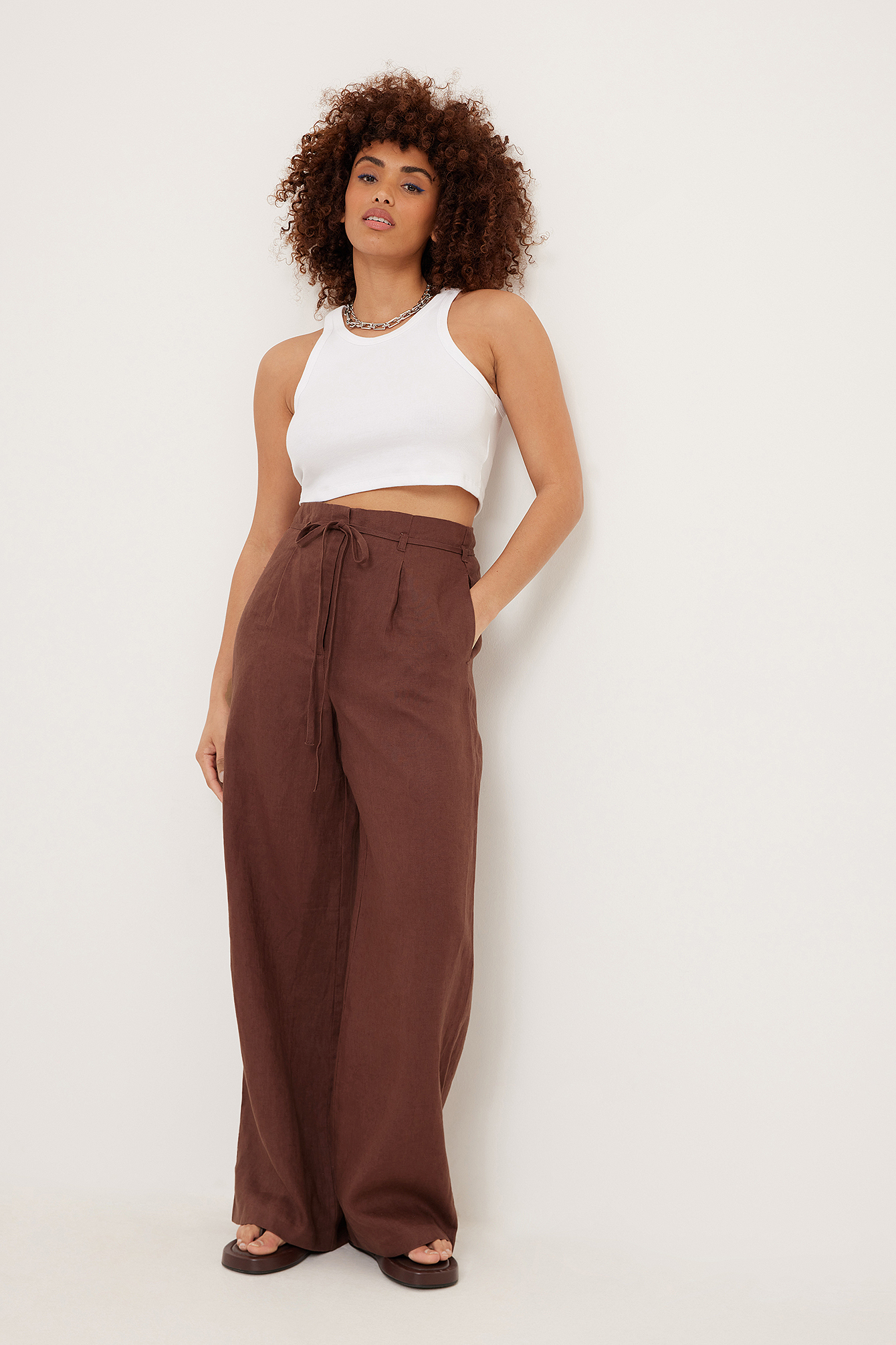 High Waist Linen Pants Brown | na-kd.com
