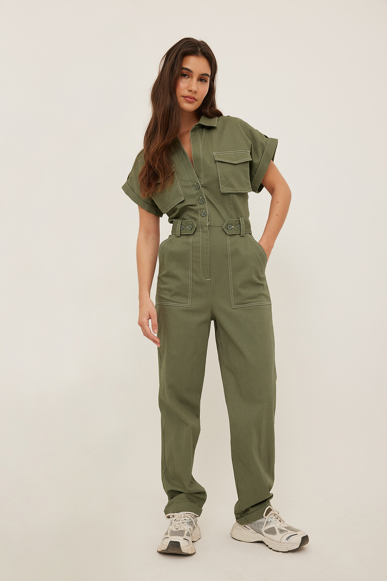 Utility Button Detail Jumpsuit Green