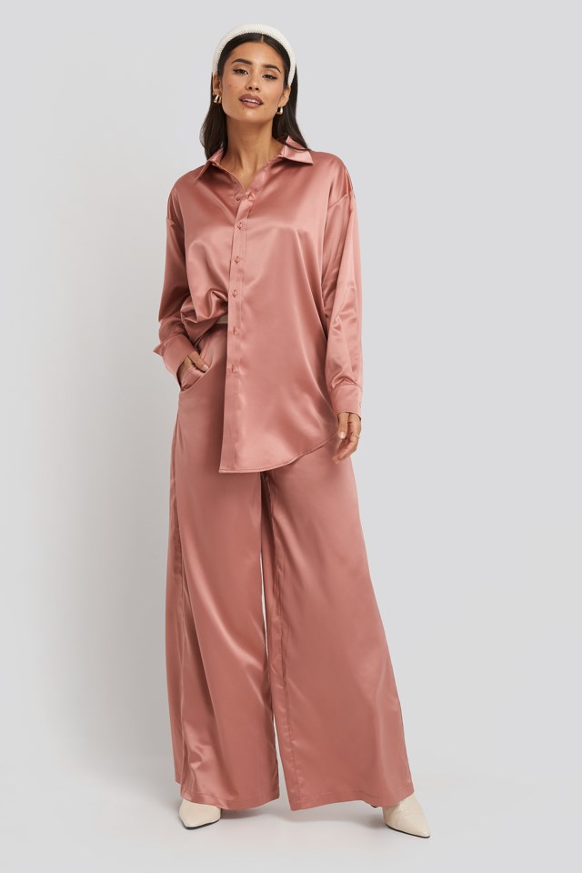 Wide Leg Satin Pants Pink | na-kd.com