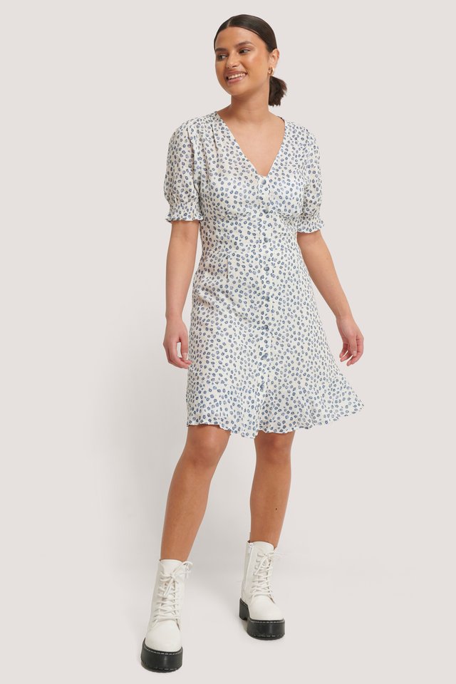 Button Up Mini Dress Flower | na-kd.com
