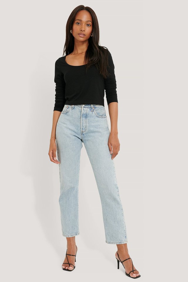 Ribbed Long Sleeve Cropped Top Black 
