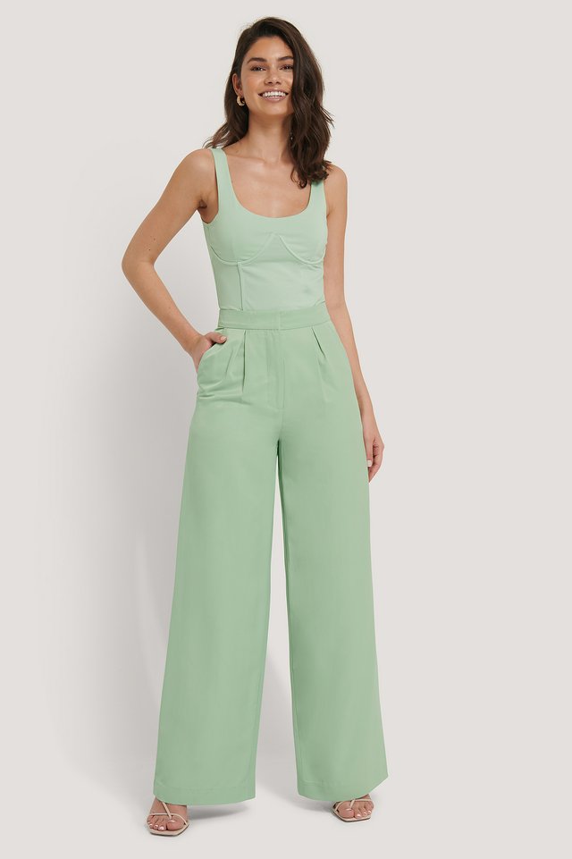 Wide Leg Pants Green | na-kd.com