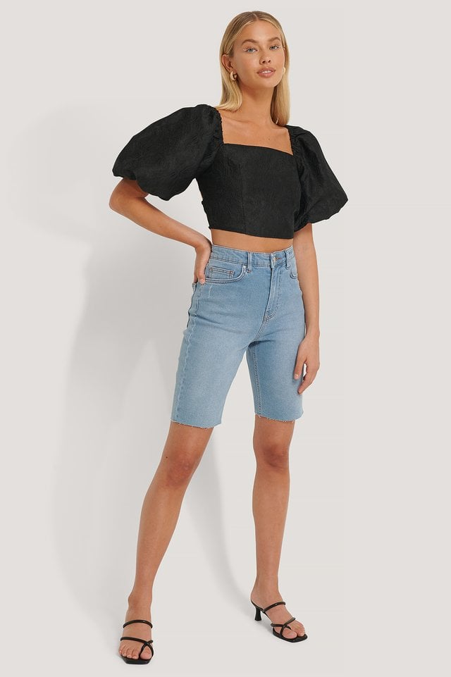Open Back Puff Sleeve Top Outfit