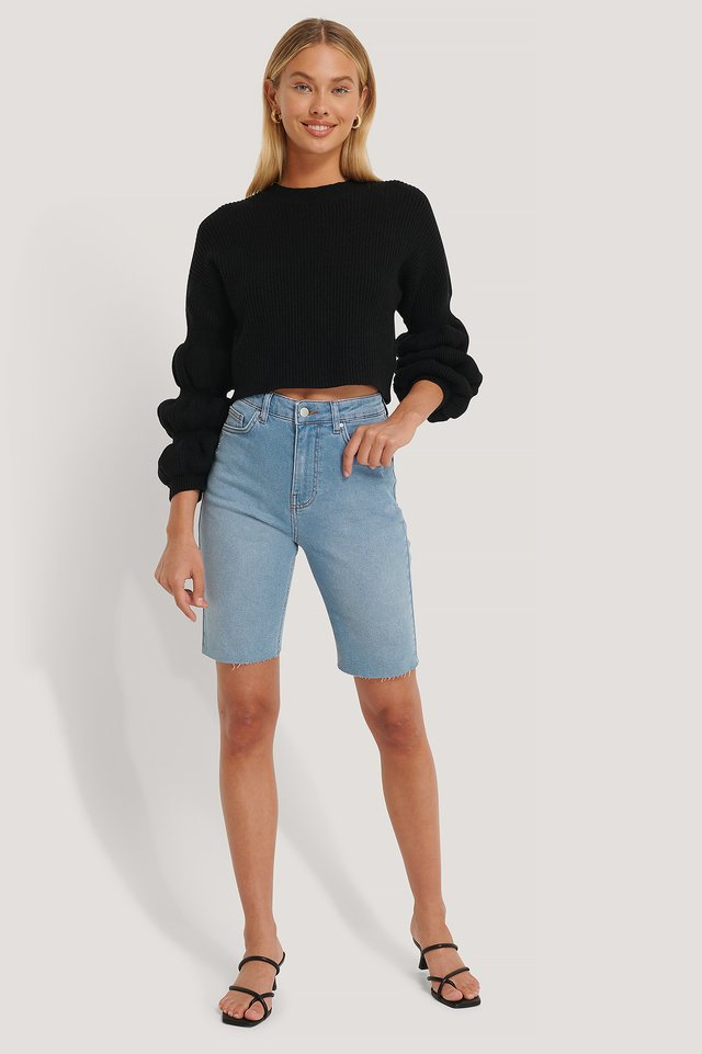 Cropped Bubble Sleeve Sweater
