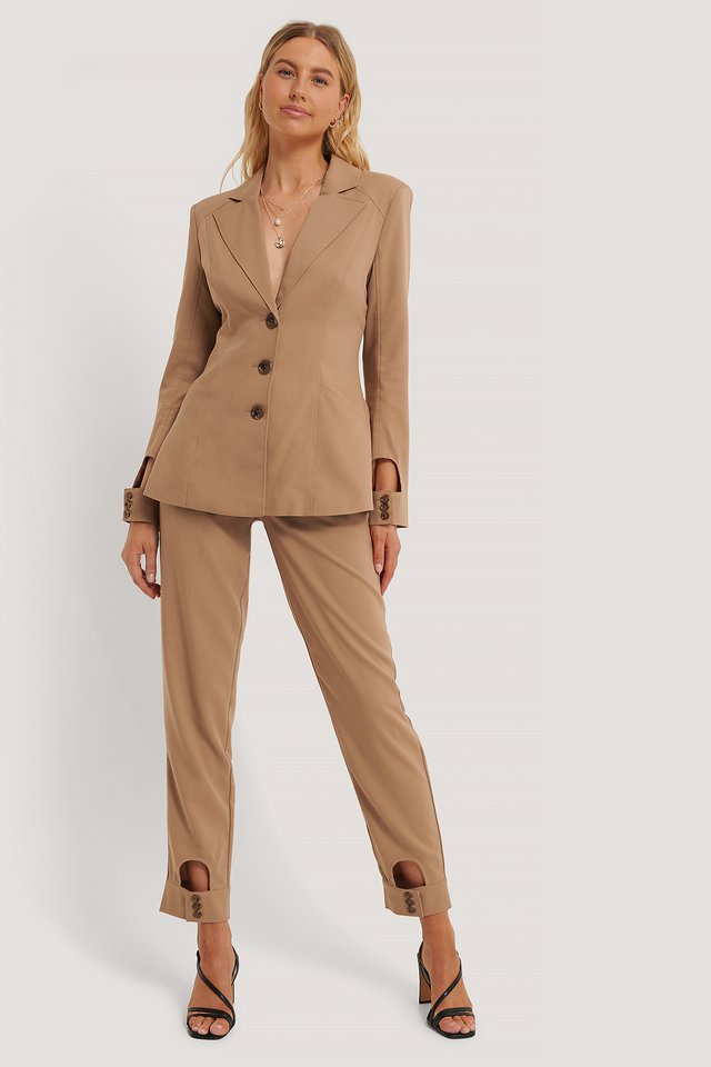 Cut Out Detail Suit Pants Brown | na-kd.com