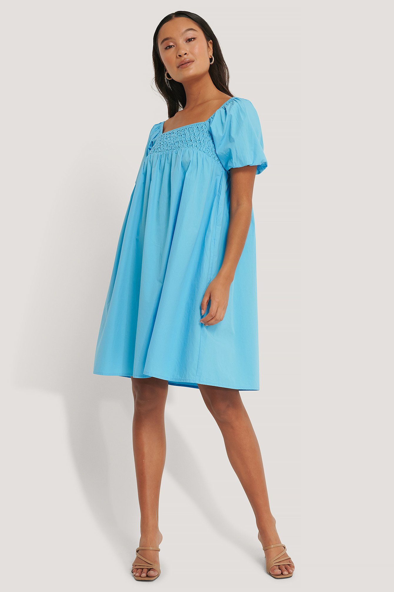 Smocked Cotton Puff Sleeve Dress Outfit