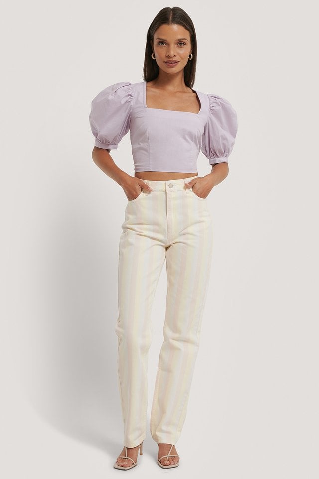 Lilac Square Neck Puff Sleeve Top