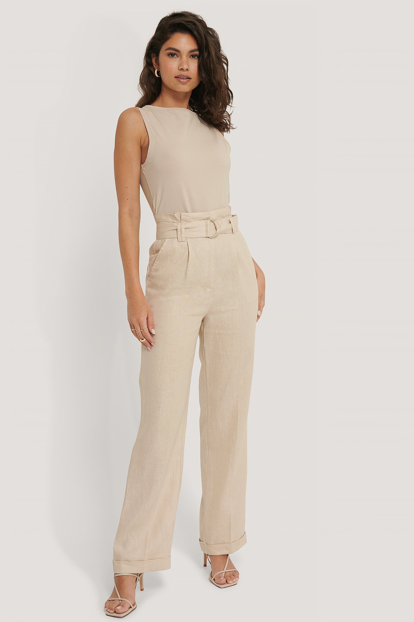 Linen Paperwaist Belt Pants Outfit
