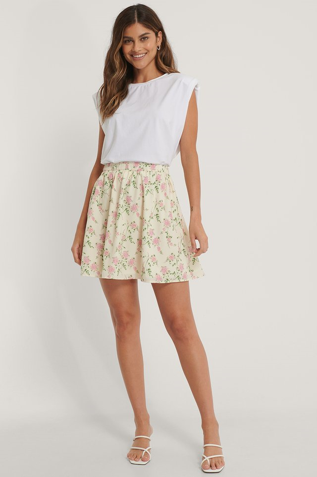 Green Flower High Waist Mini Skirt