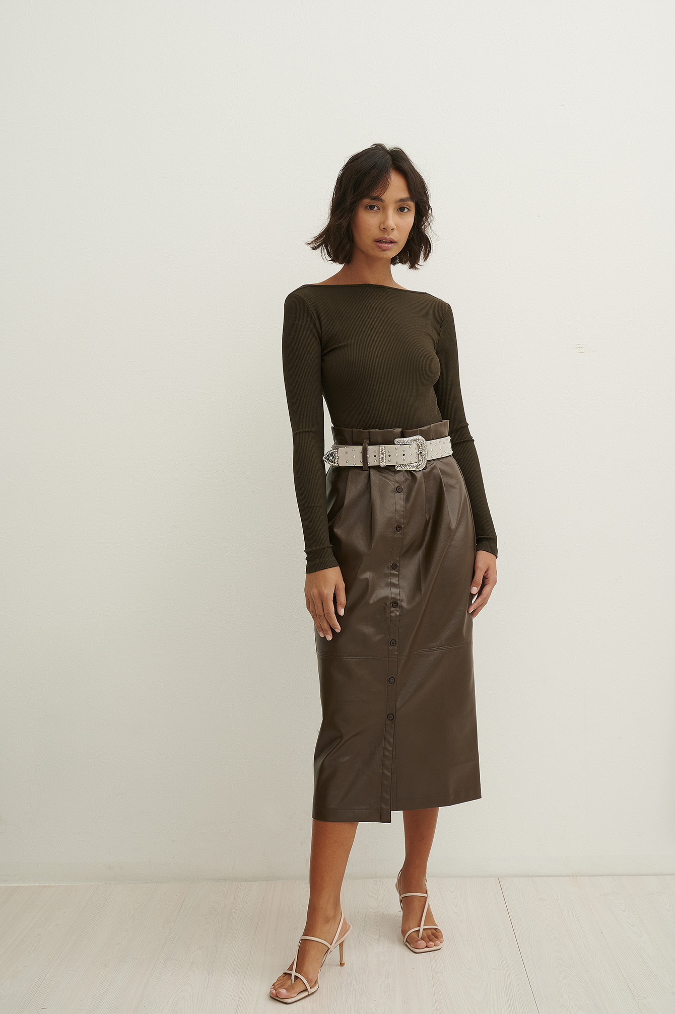 Paperwaist Pu Midi Skirt
