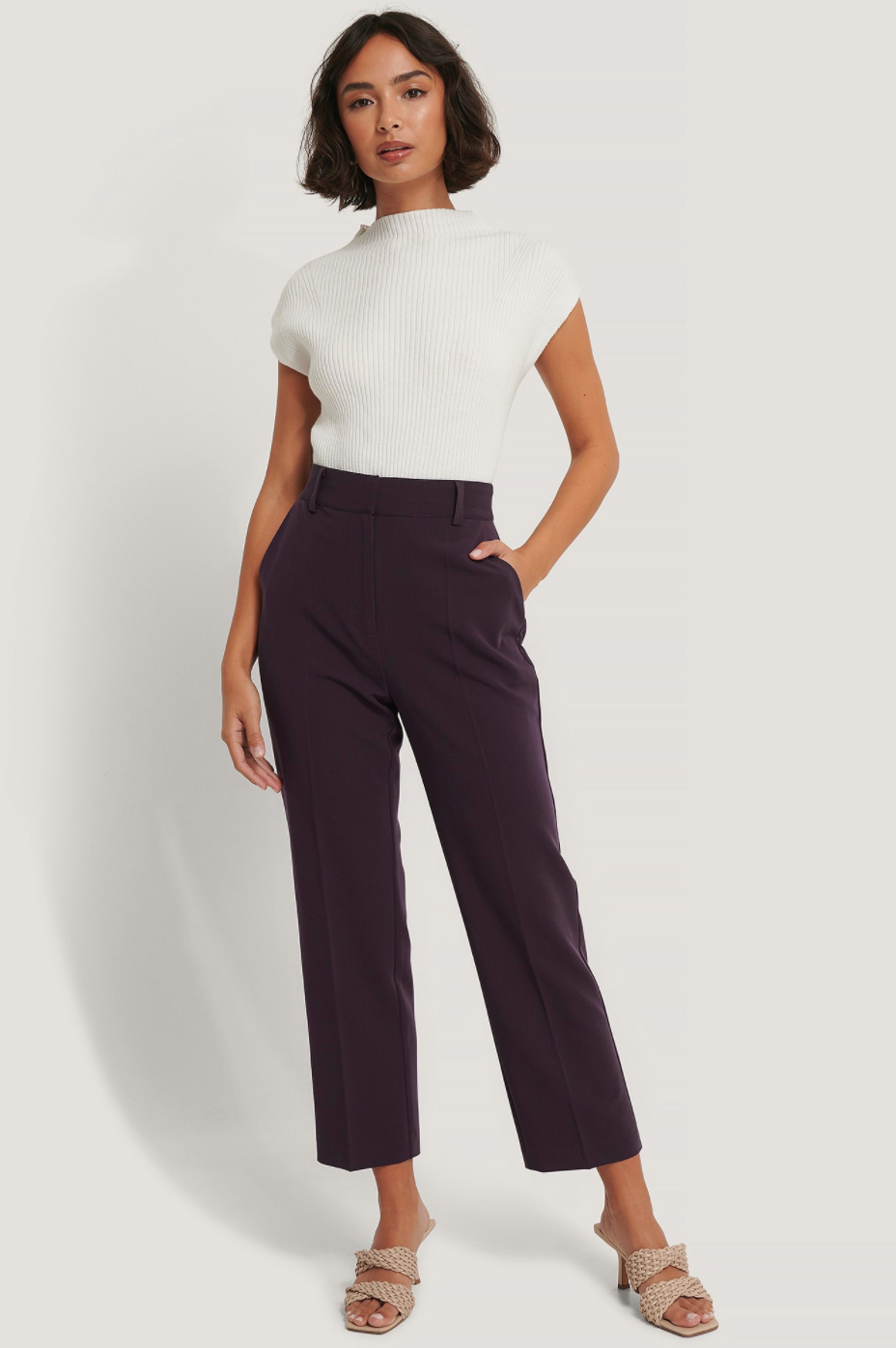 High Rise Cropped Suit Pants Purple | na-kd.com