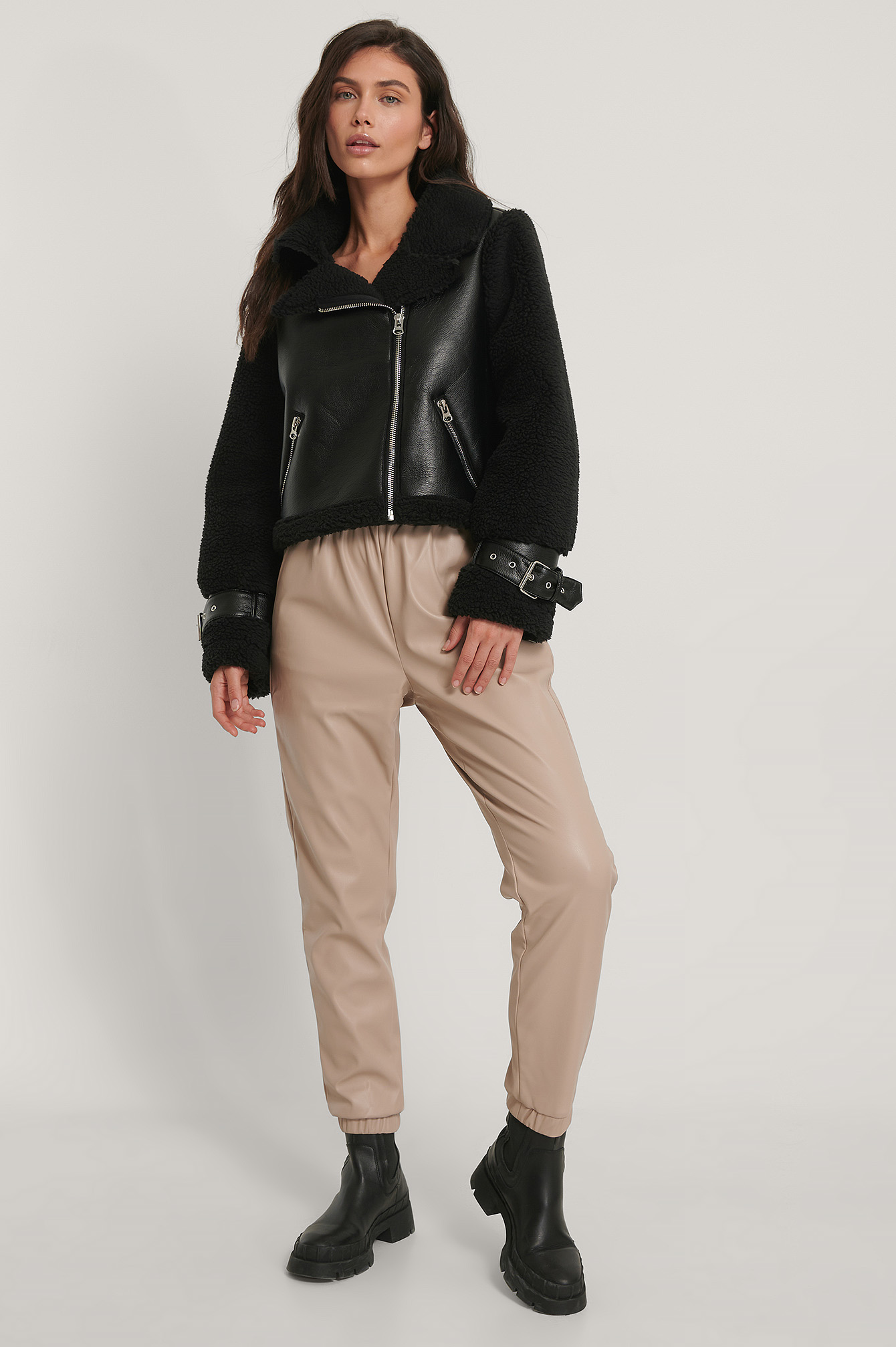 Faux Fur Detail Biker Jacket Black | na 