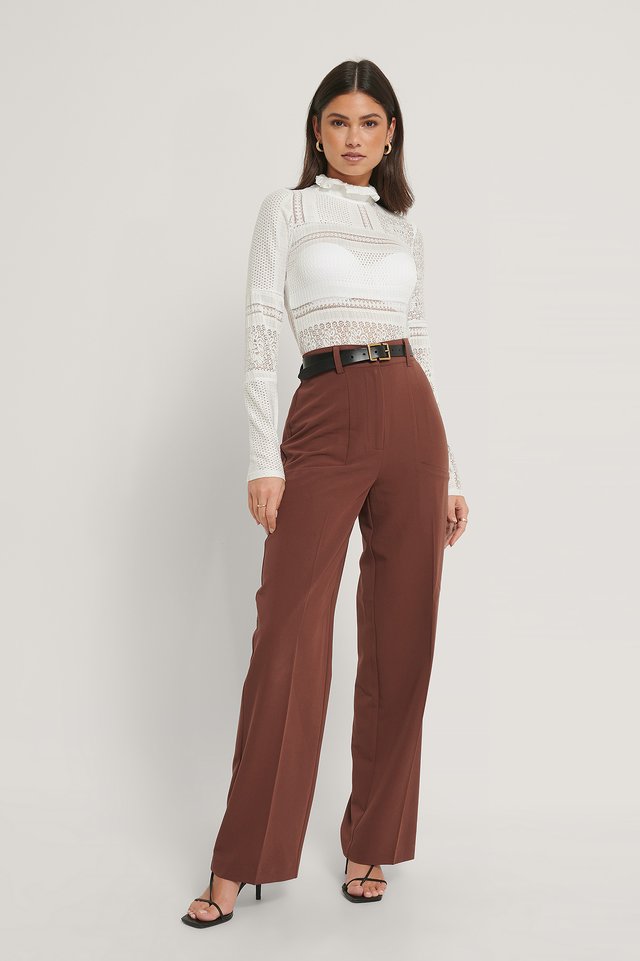 Side Pocket Wide Leg Suitpants Brown 
