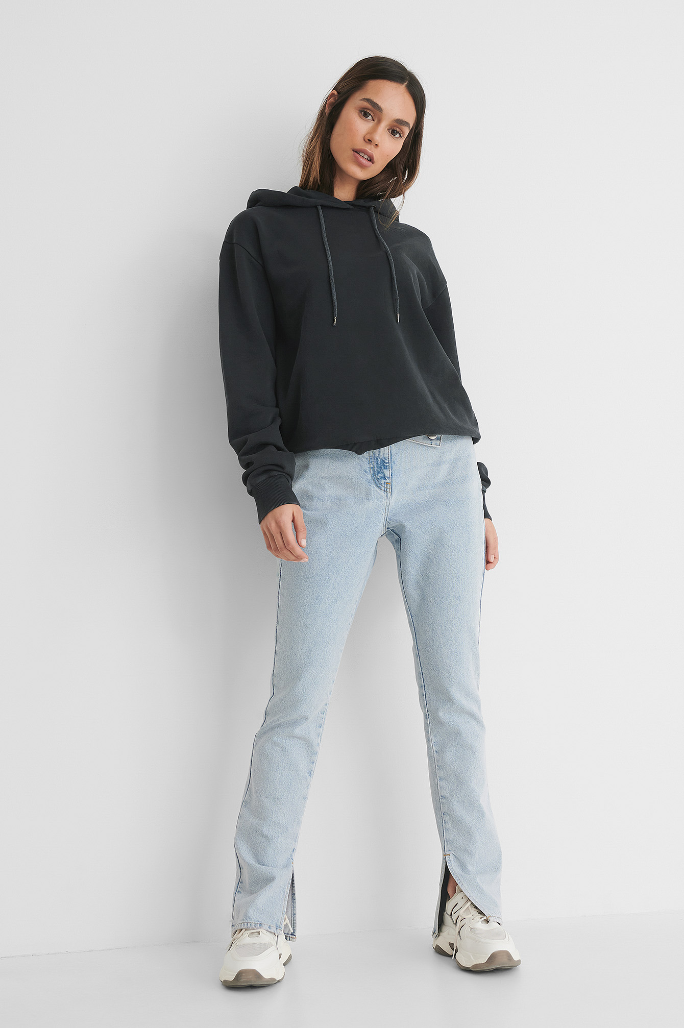 Stone Washed Hoodie with Jeans.